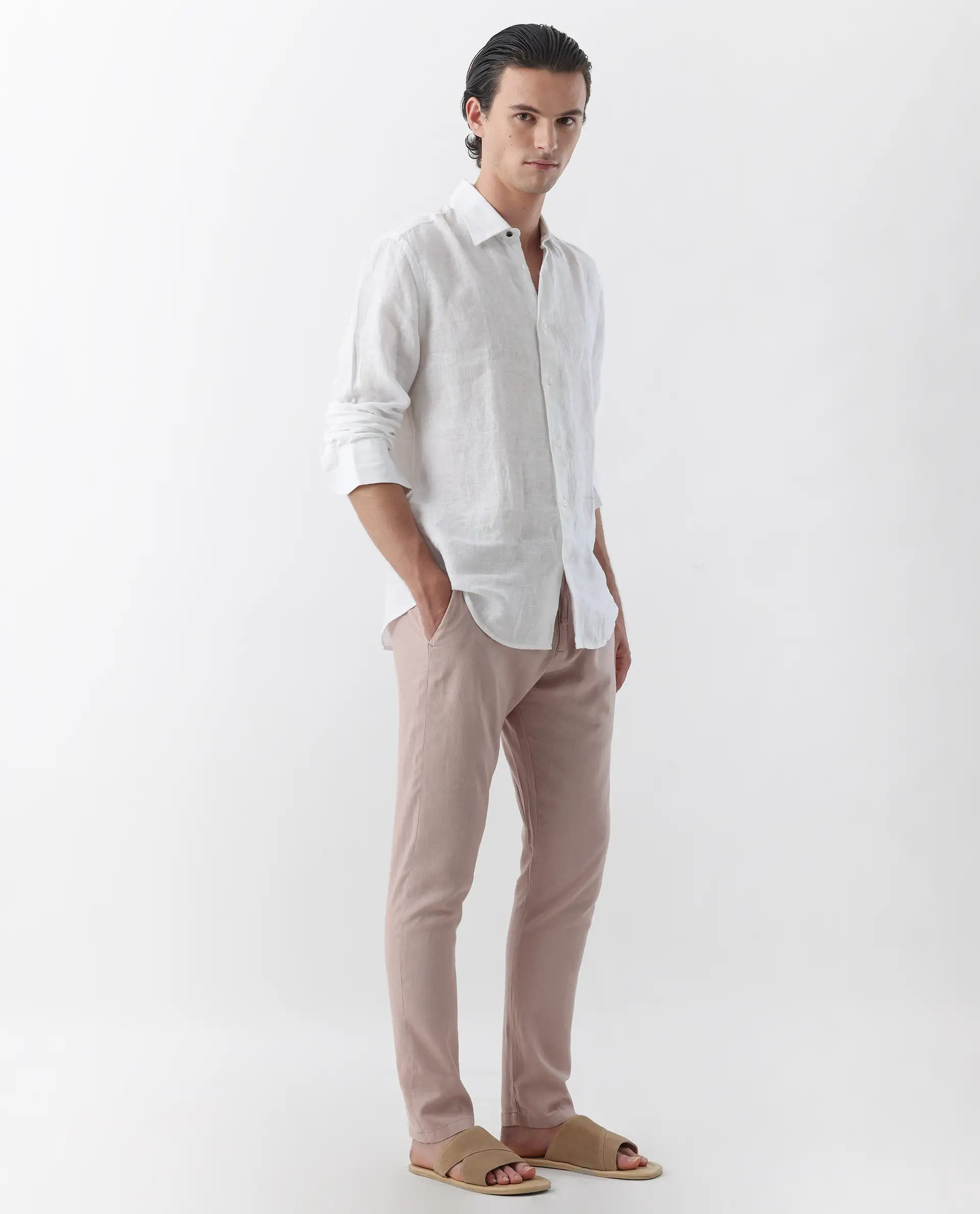 Rare Rabbit Men's Linac Dusky Pink 100% Linen Plain Regular Fit Trouser - Image 6