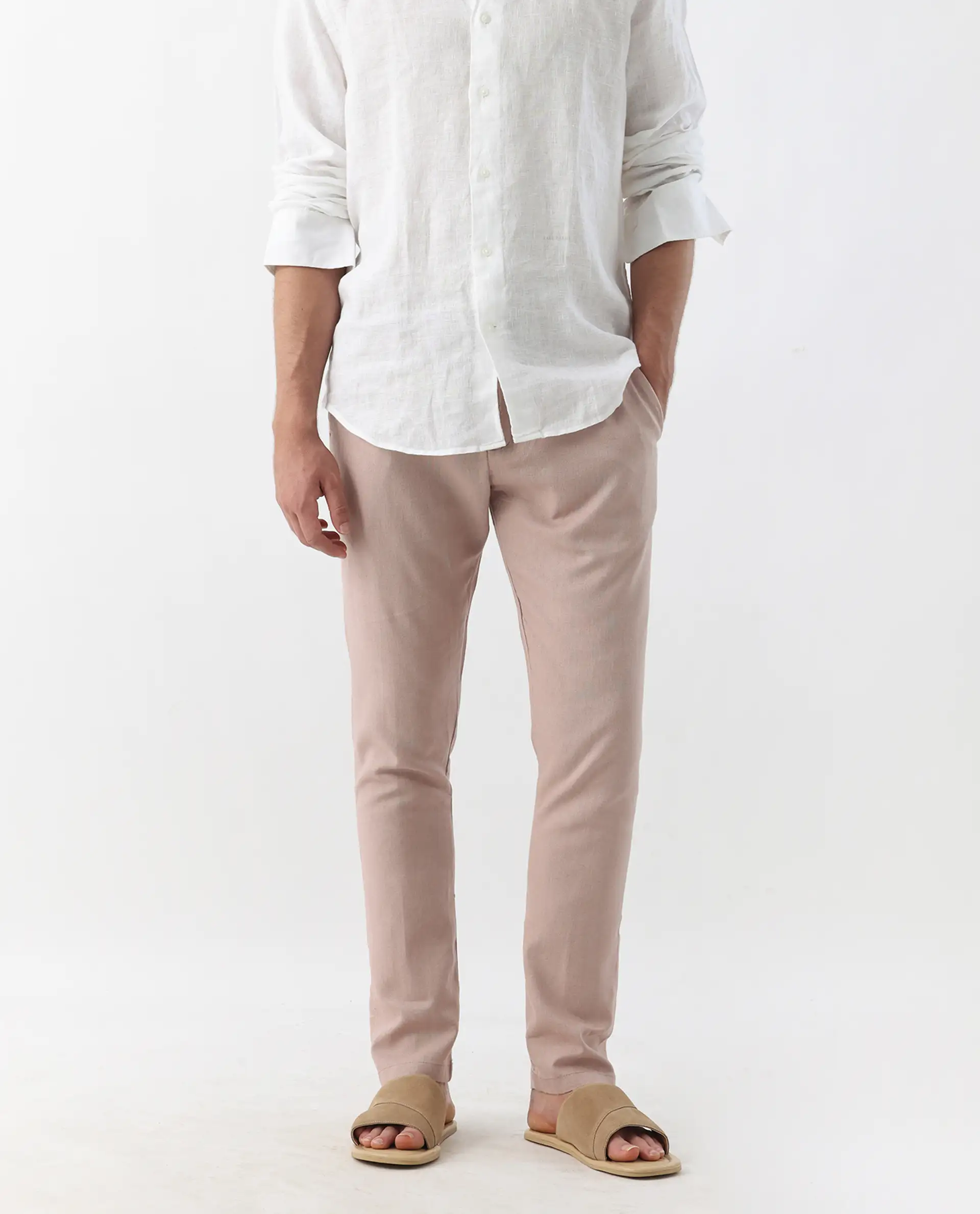 Rare Rabbit Men's Linac Dusky Pink 100% Linen Plain Regular Fit Trouser - Image 8