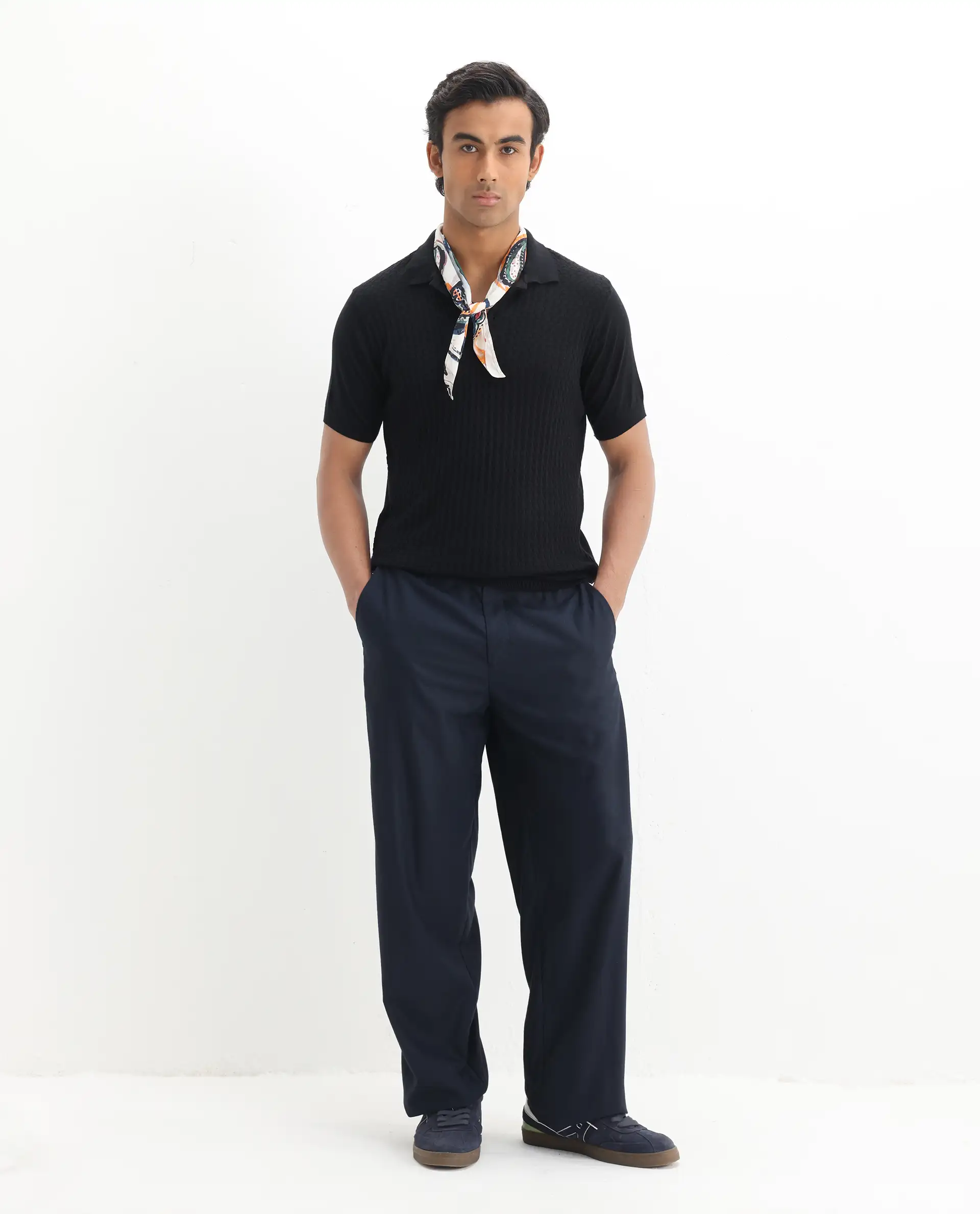 Rare Rabbit Men's Linco Black Cotton Plain Slim Fit Half Sleeve Polo - Image 2