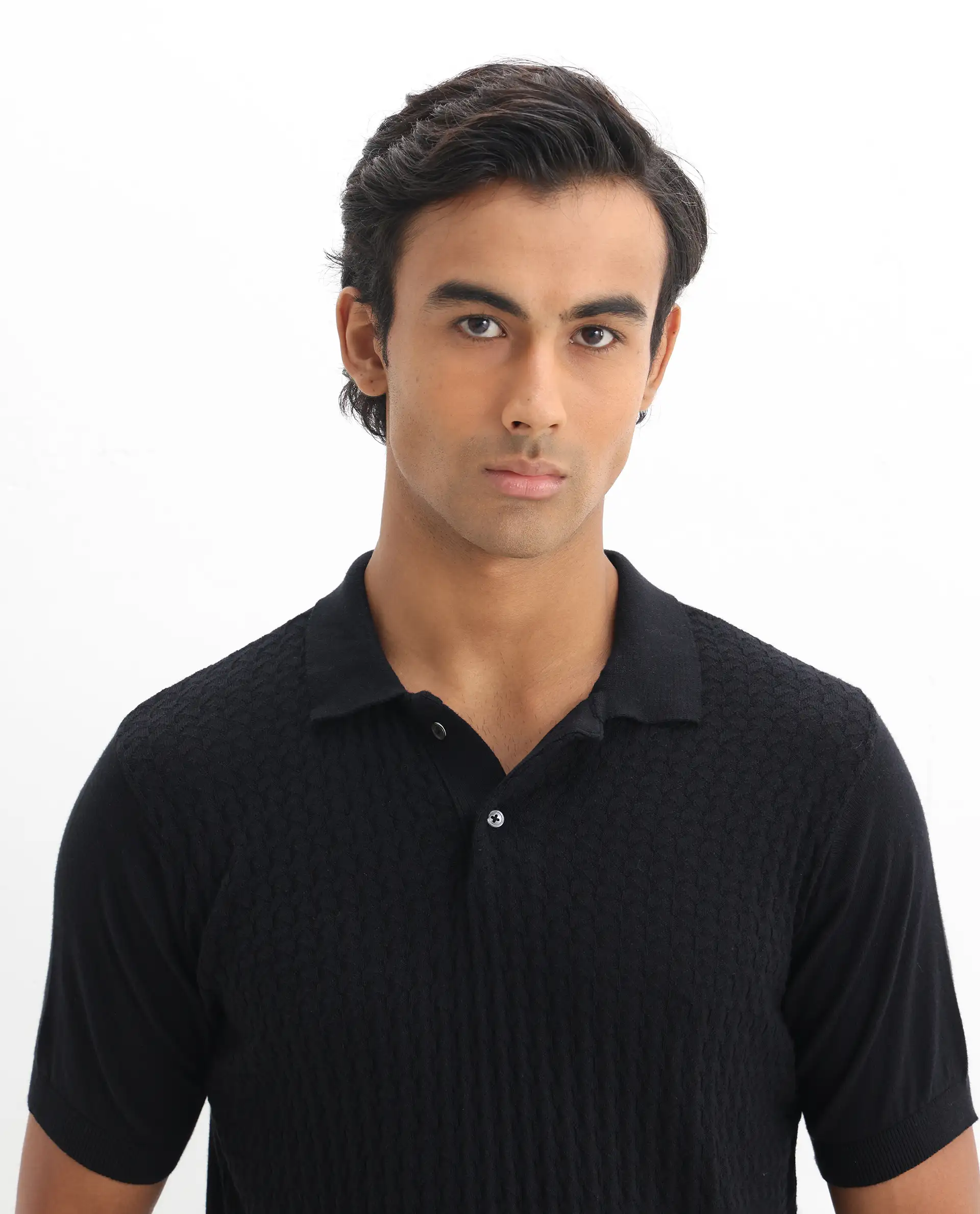 Rare Rabbit Men's Linco Black Cotton Plain Slim Fit Half Sleeve Polo - Image 4