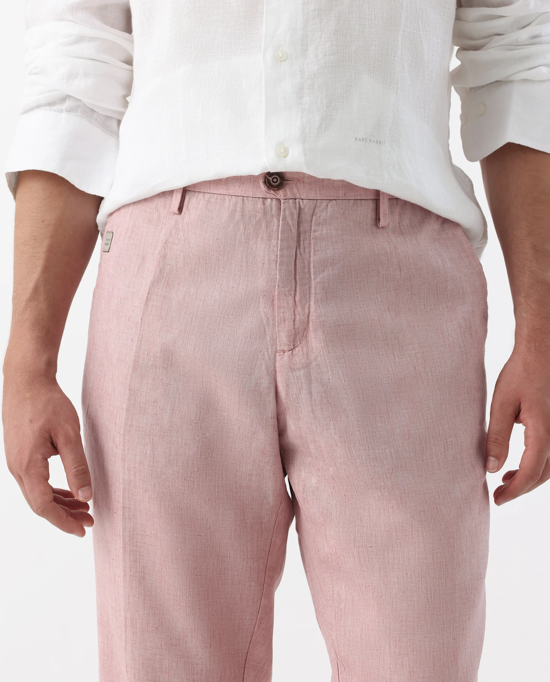 Rare Rabbit Men's Lincon Pink 100% Linen Tapered Fit Trouser - Image 2