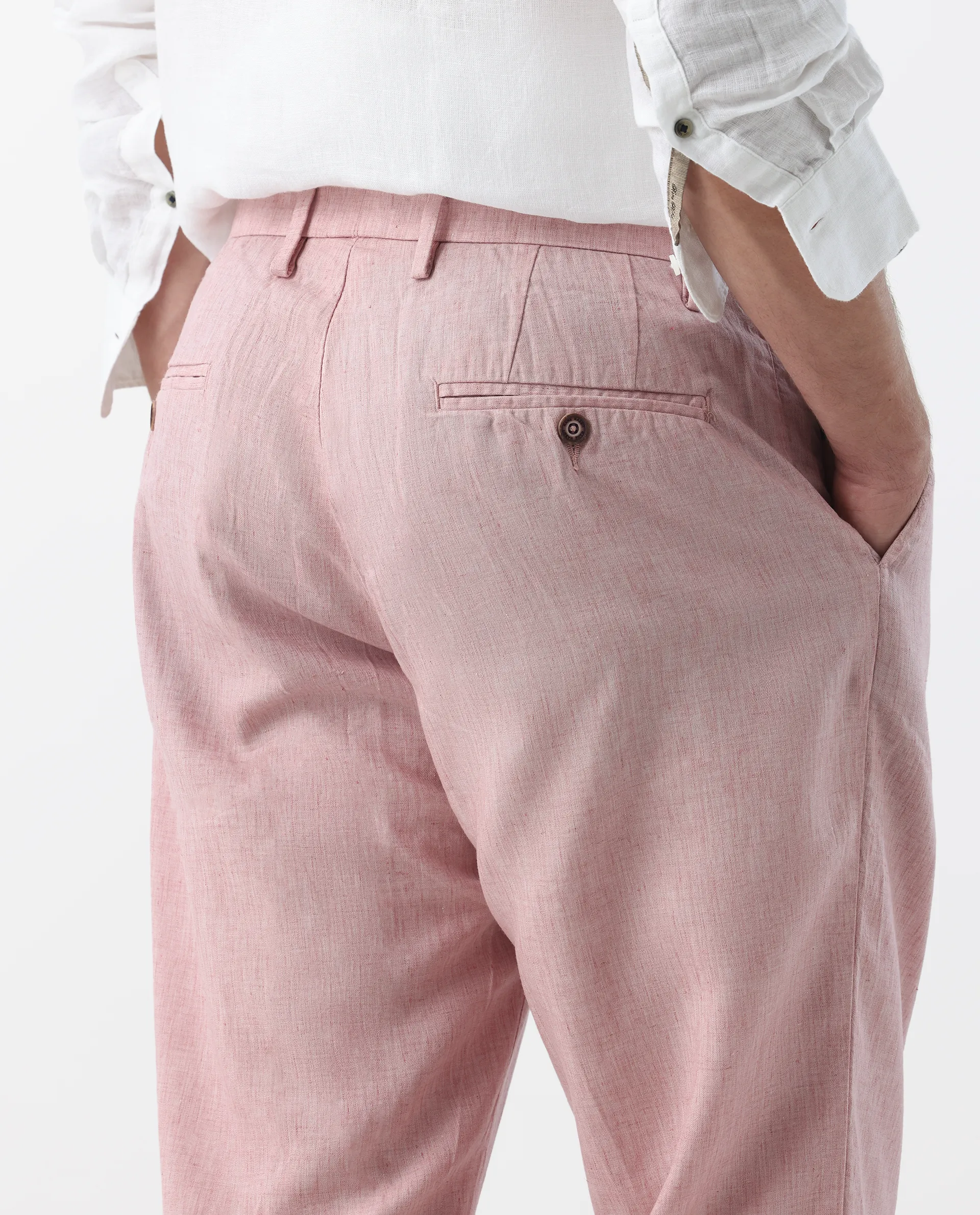 Rare Rabbit Men's Lincon Pink 100% Linen Tapered Fit Trouser - Image 5