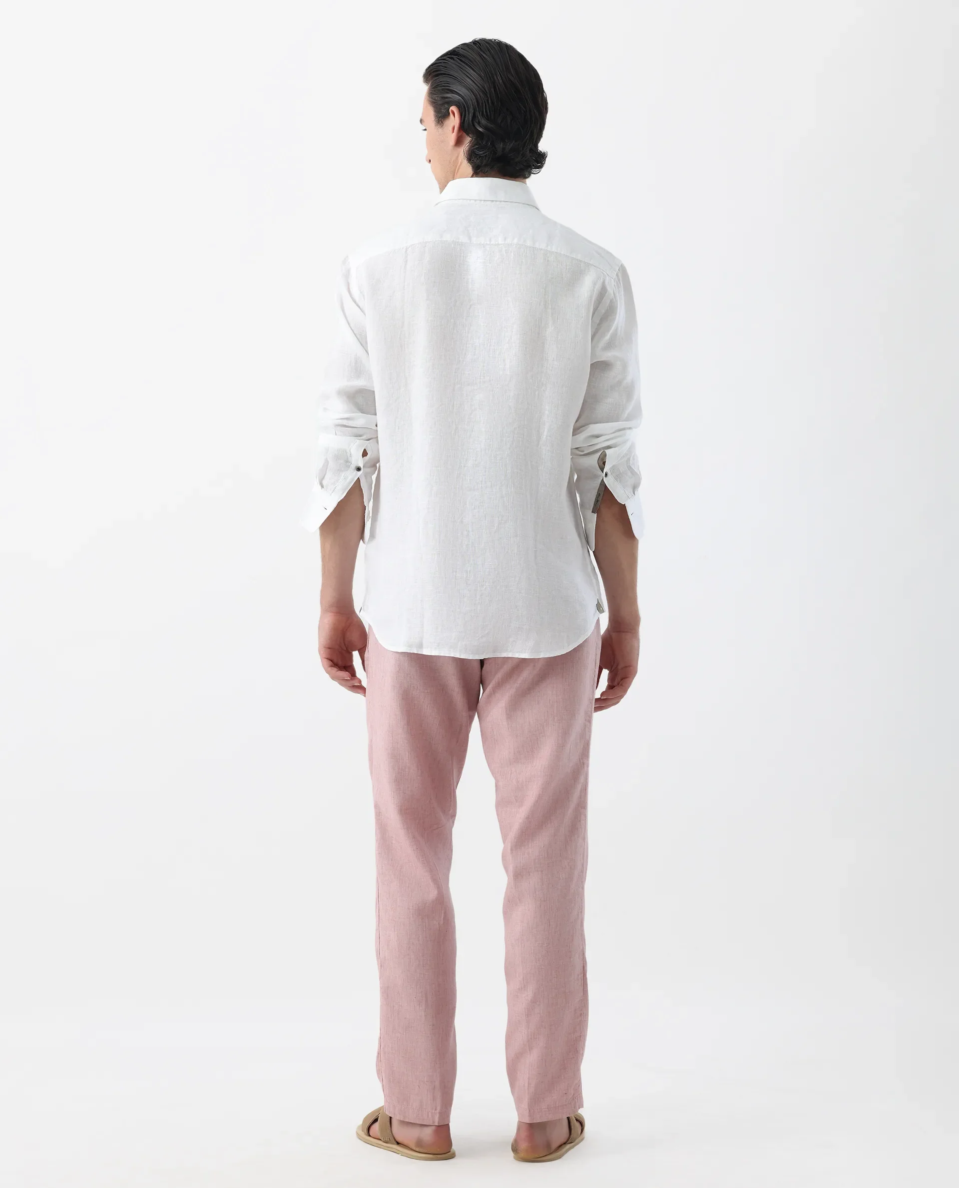 Rare Rabbit Men's Lincon Pink 100% Linen Tapered Fit Trouser - Image 8