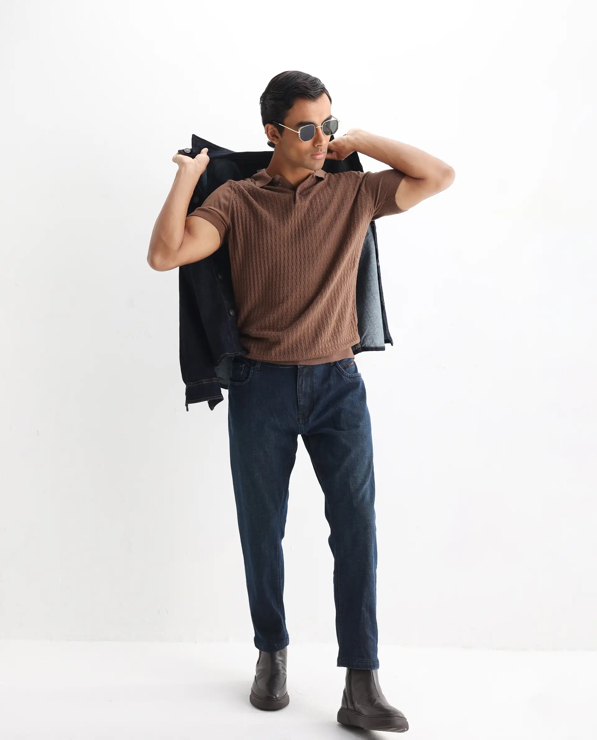 Rare Rabbit Men's Linco Brown Cotton Jacquard Slim Fit Half Sleeve Polo - Image 2