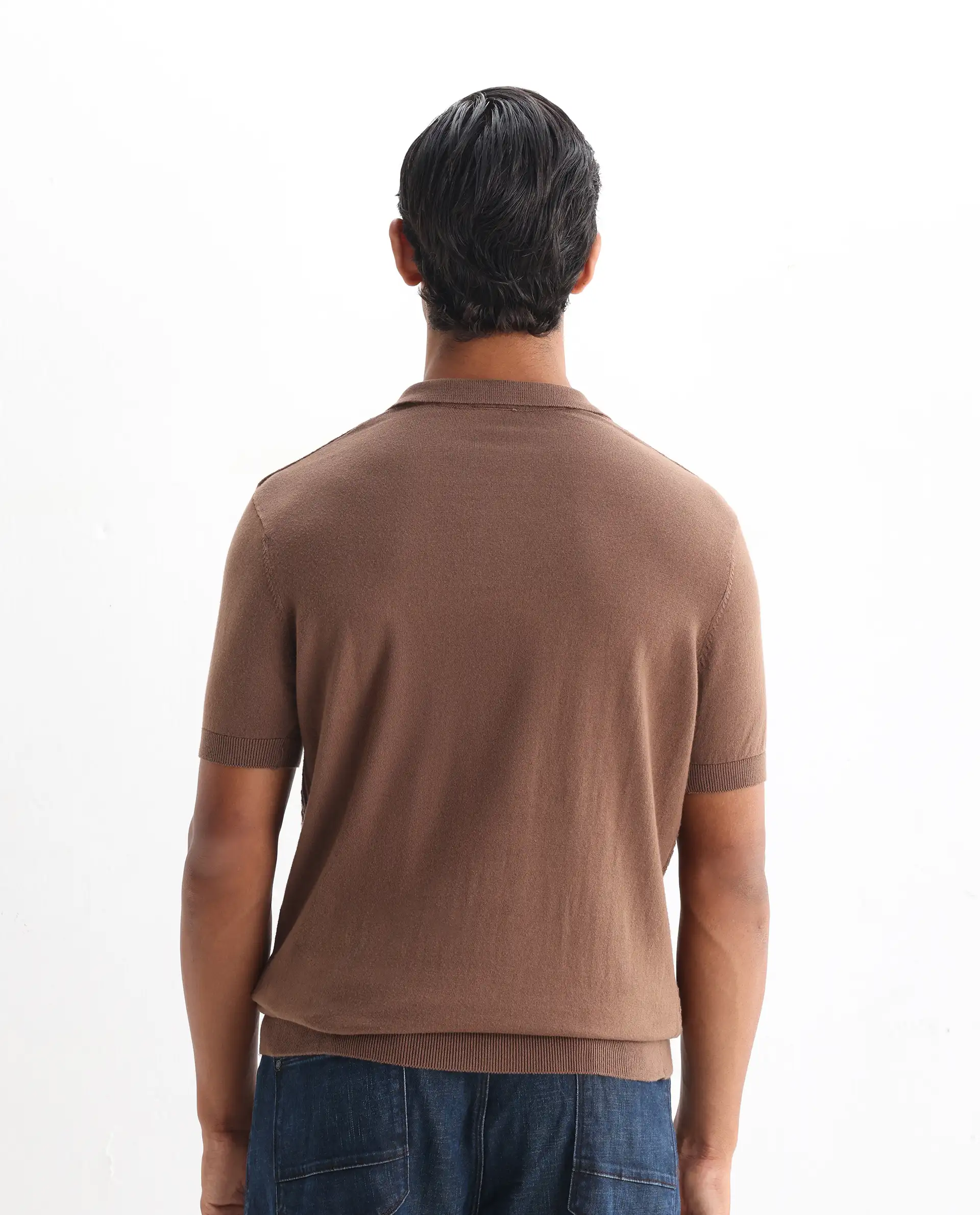 Rare Rabbit Men's Linco Brown Cotton Jacquard Slim Fit Half Sleeve Polo - Image 7