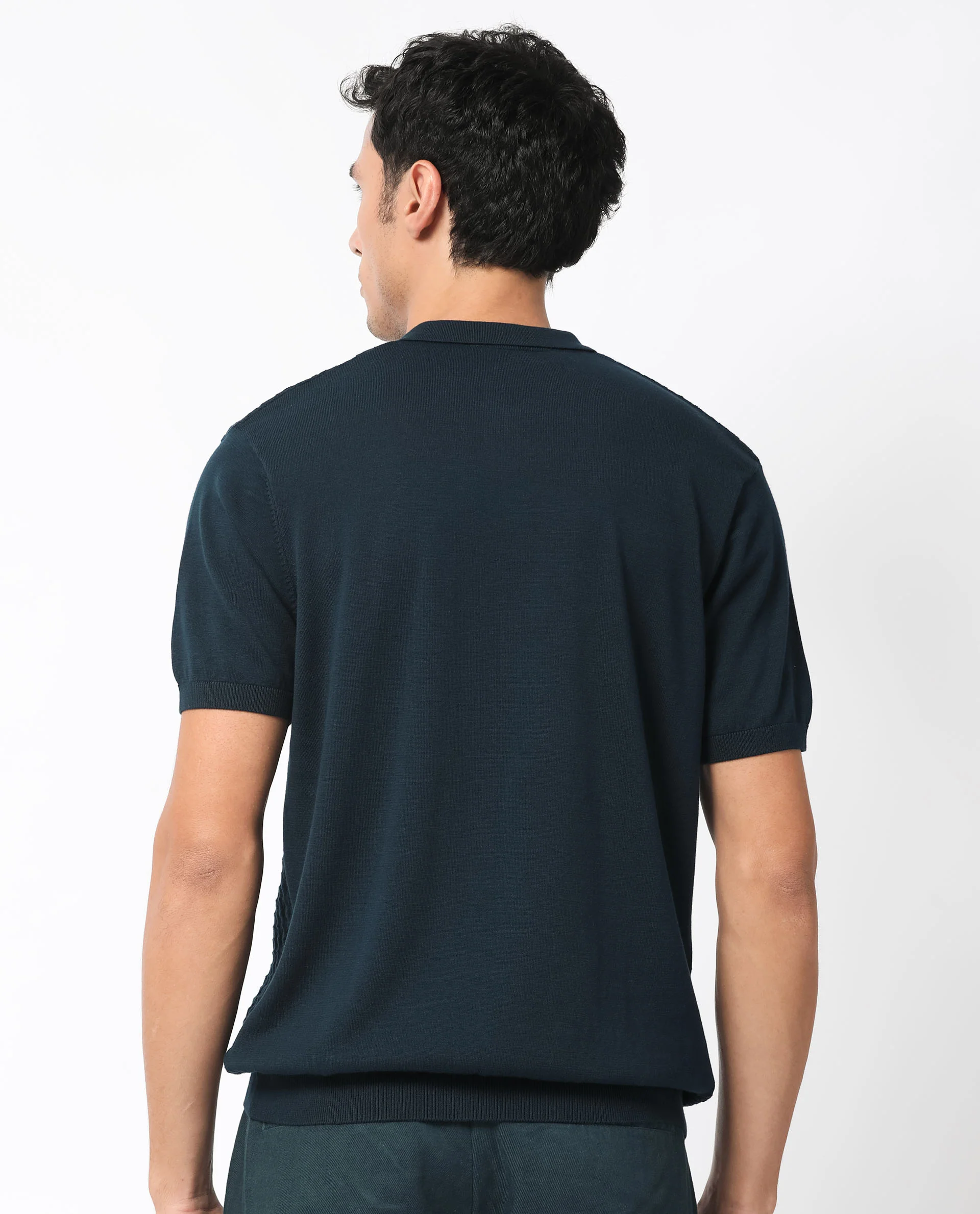 Rare Rabbit Men's Lincos Petrol Cotton Jacquard Slim Fit Half Sleeve Polo - Image 12