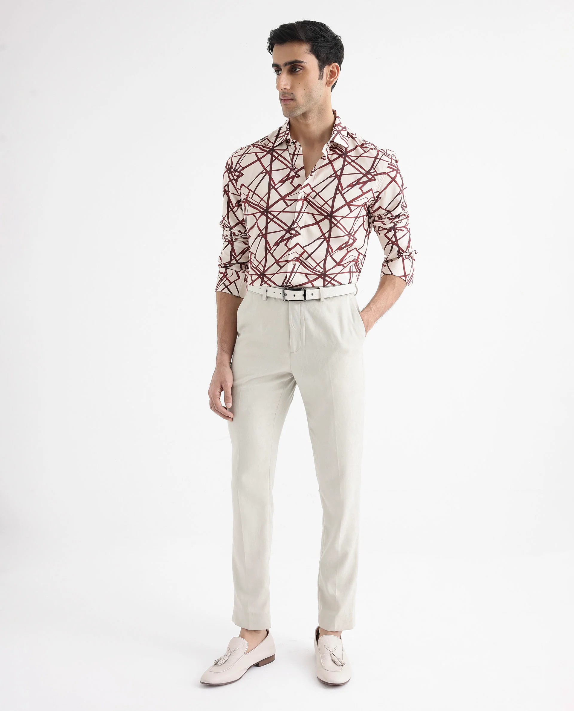 Rare Rabbit Men's Linden Beige Viscose Abstract Print Regular Fit Full Sleeve Collared Shirt - Image 2