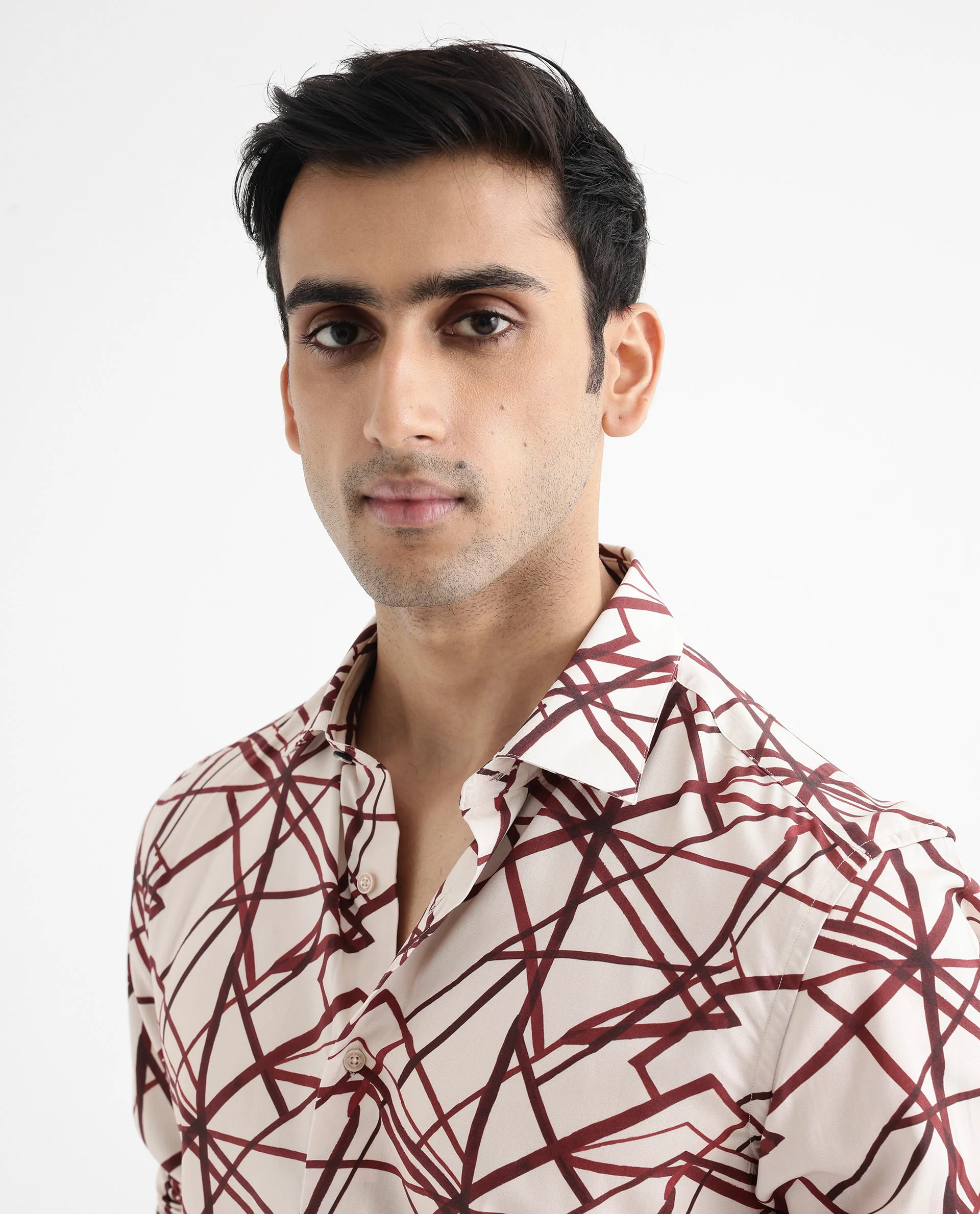 Rare Rabbit Men's Linden Beige Viscose Abstract Print Regular Fit Full Sleeve Collared Shirt - Image 5