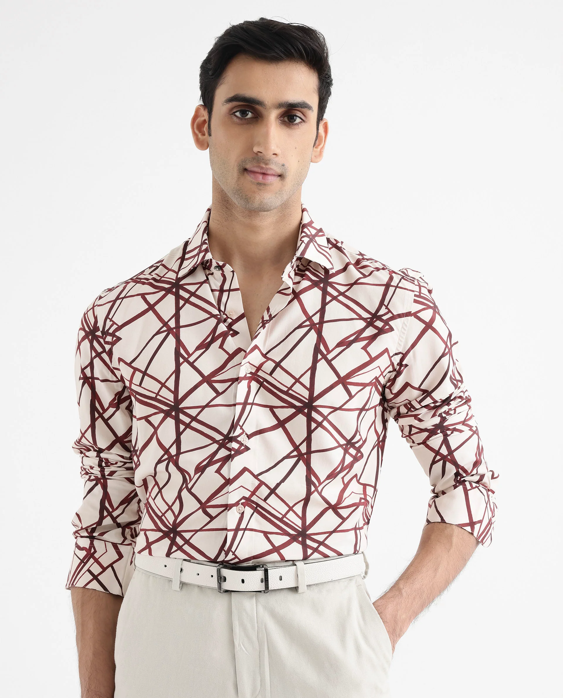 Rare Rabbit Men's Linden Beige Viscose Abstract Print Regular Fit Full Sleeve Collared Shirt - Image 6