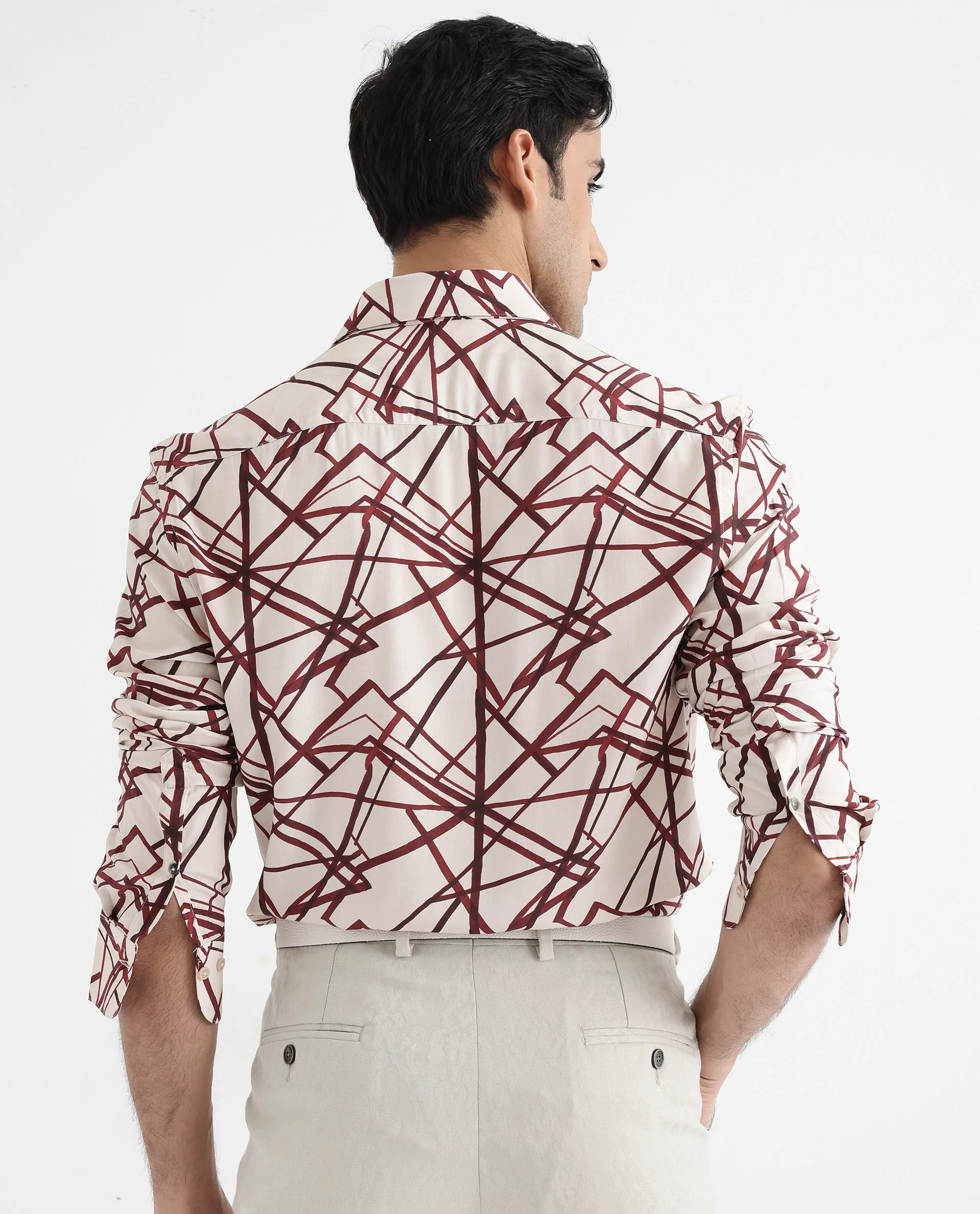 Rare Rabbit Men's Linden Beige Viscose Abstract Print Regular Fit Full Sleeve Collared Shirt - Image 8