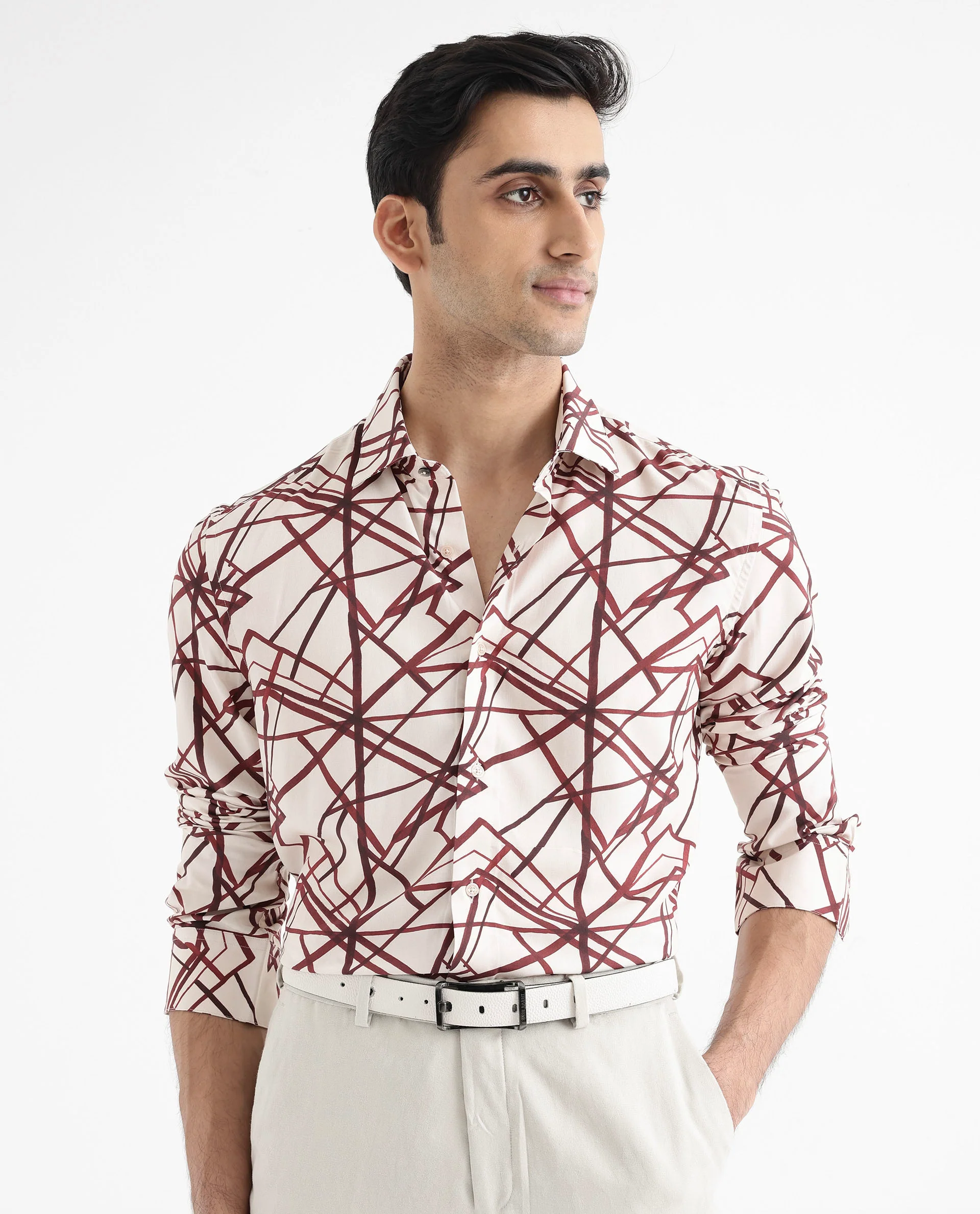 Rare Rabbit Men's Linden Beige Viscose Abstract Print Regular Fit Full Sleeve Collared Shirt - Image 9