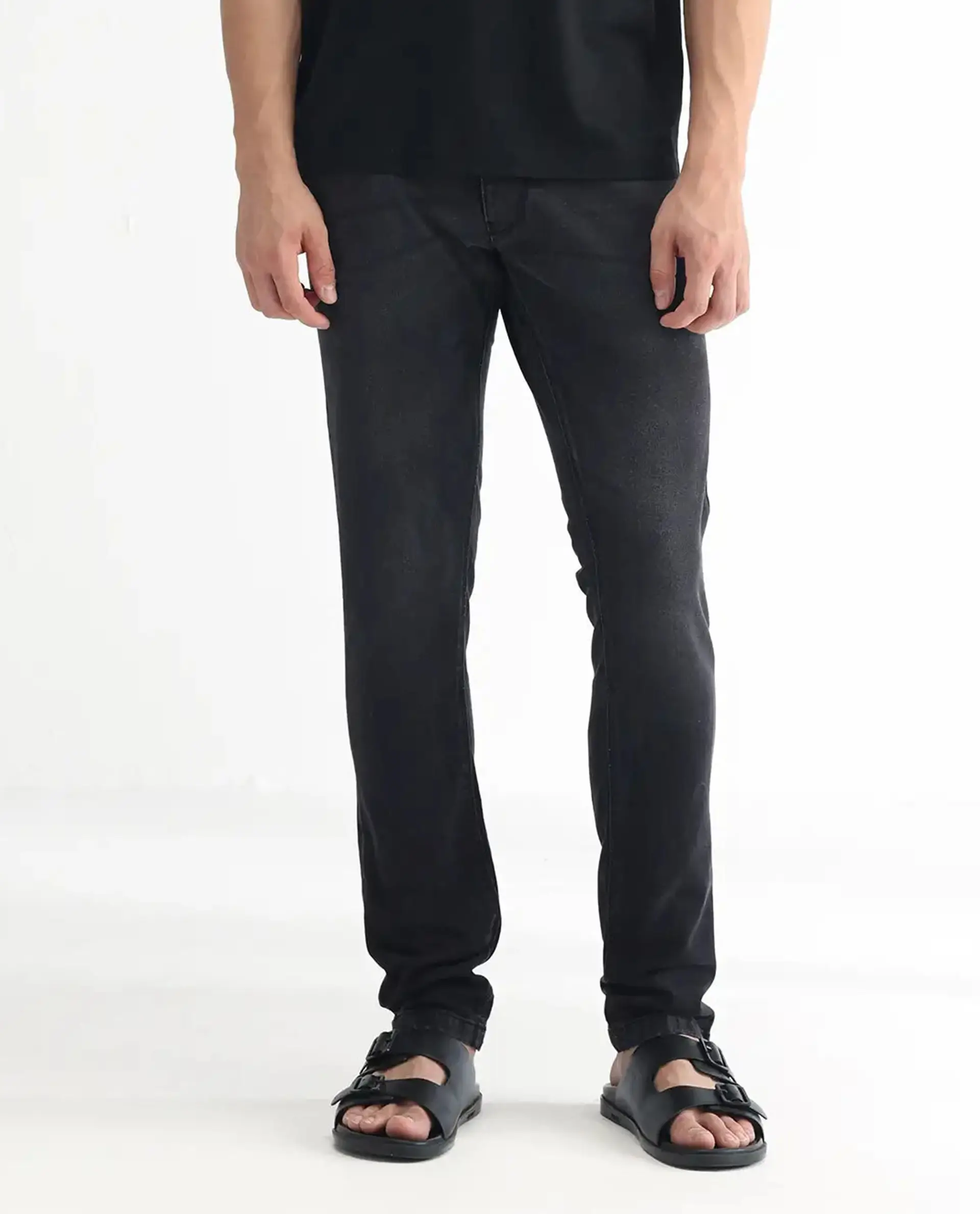 Rare Rabbit Men's Linea Black Cotton Plain Hawk Slim Fit Jeans - Image 10