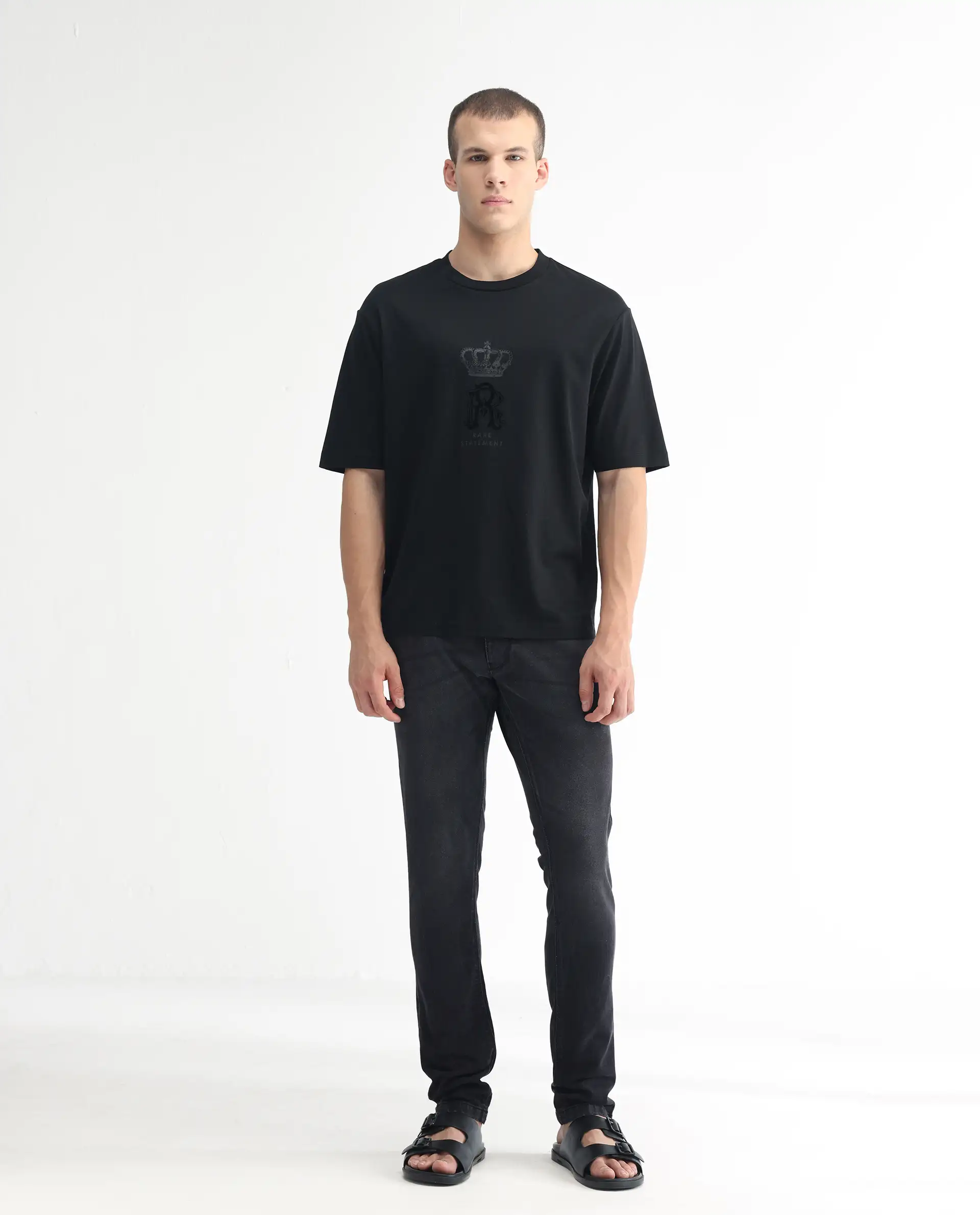 Rare Rabbit Men's Linea Black Cotton Plain Hawk Slim Fit Jeans - Image 2