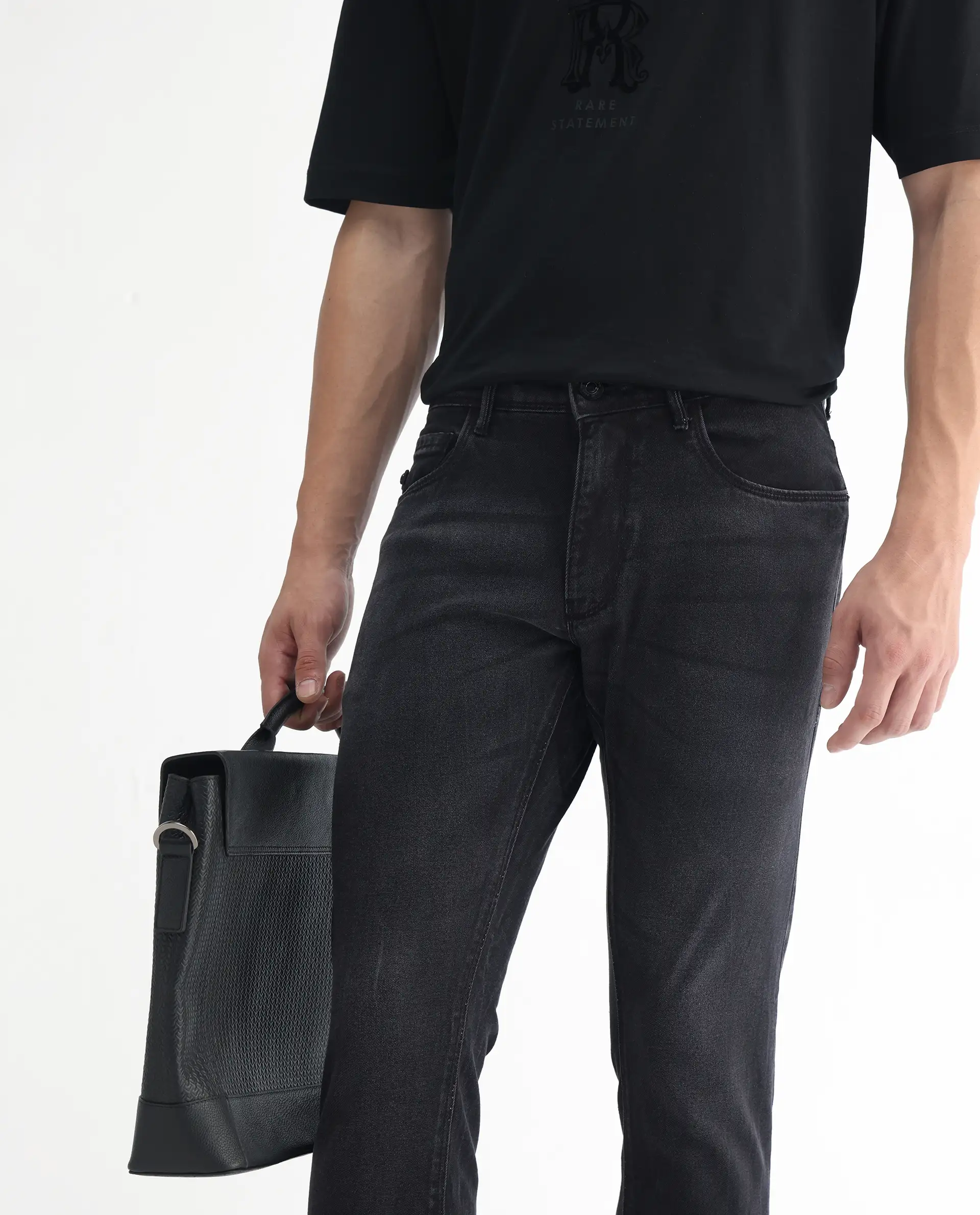 Rare Rabbit Men's Linea Black Cotton Plain Hawk Slim Fit Jeans - Image 3
