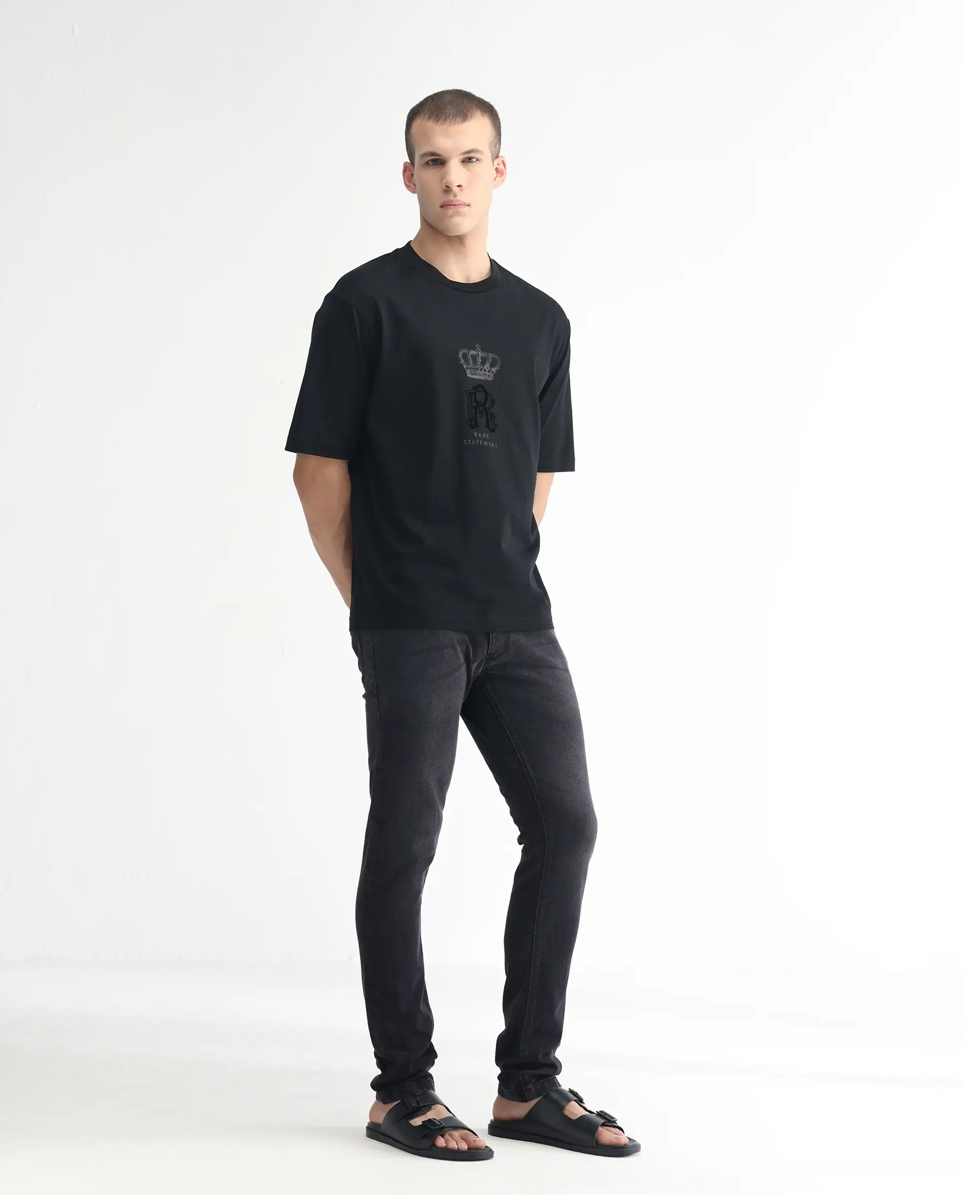 Rare Rabbit Men's Linea Black Cotton Plain Hawk Slim Fit Jeans - Image 5
