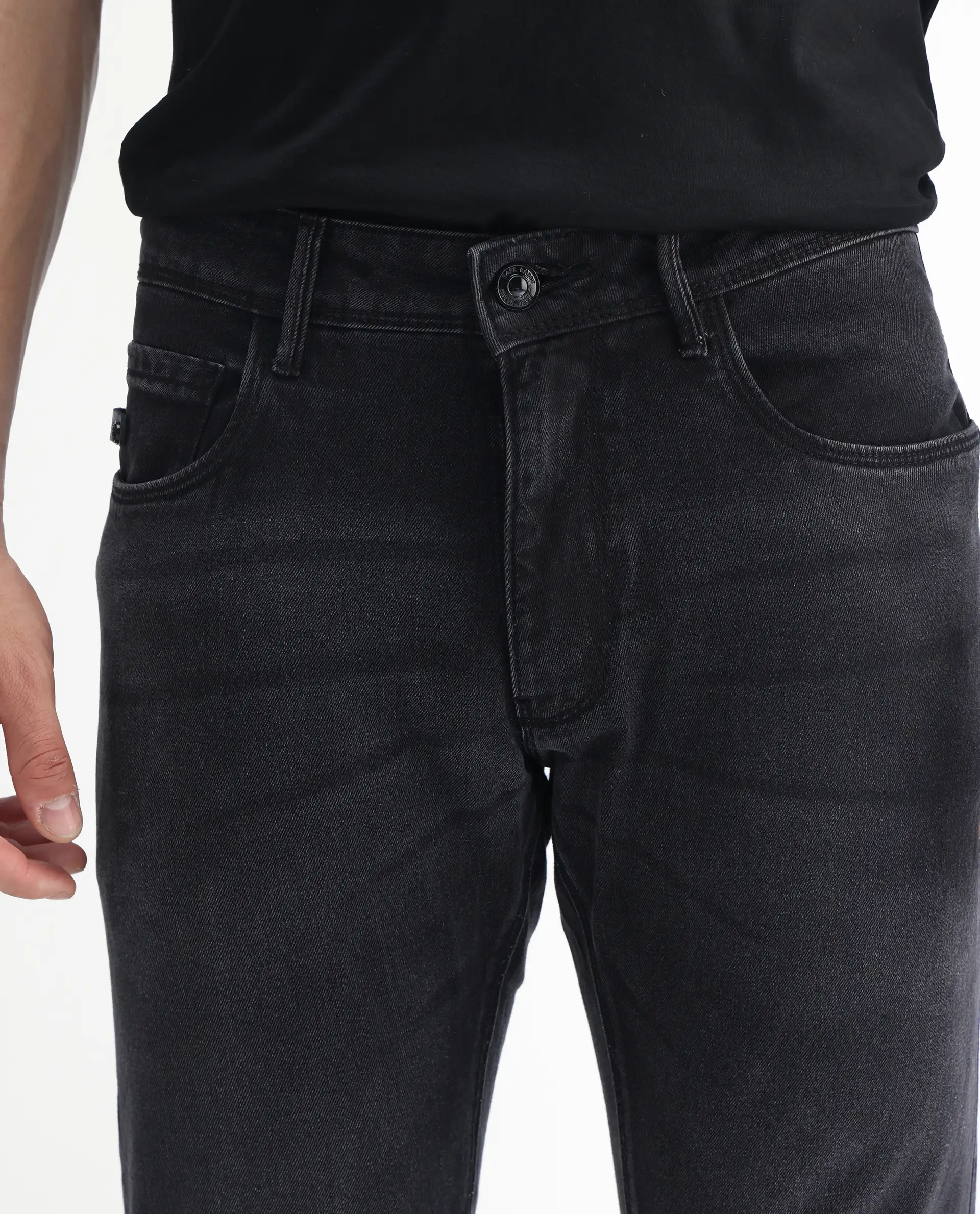 Rare Rabbit Men's Linea Black Cotton Plain Hawk Slim Fit Jeans - Image 6