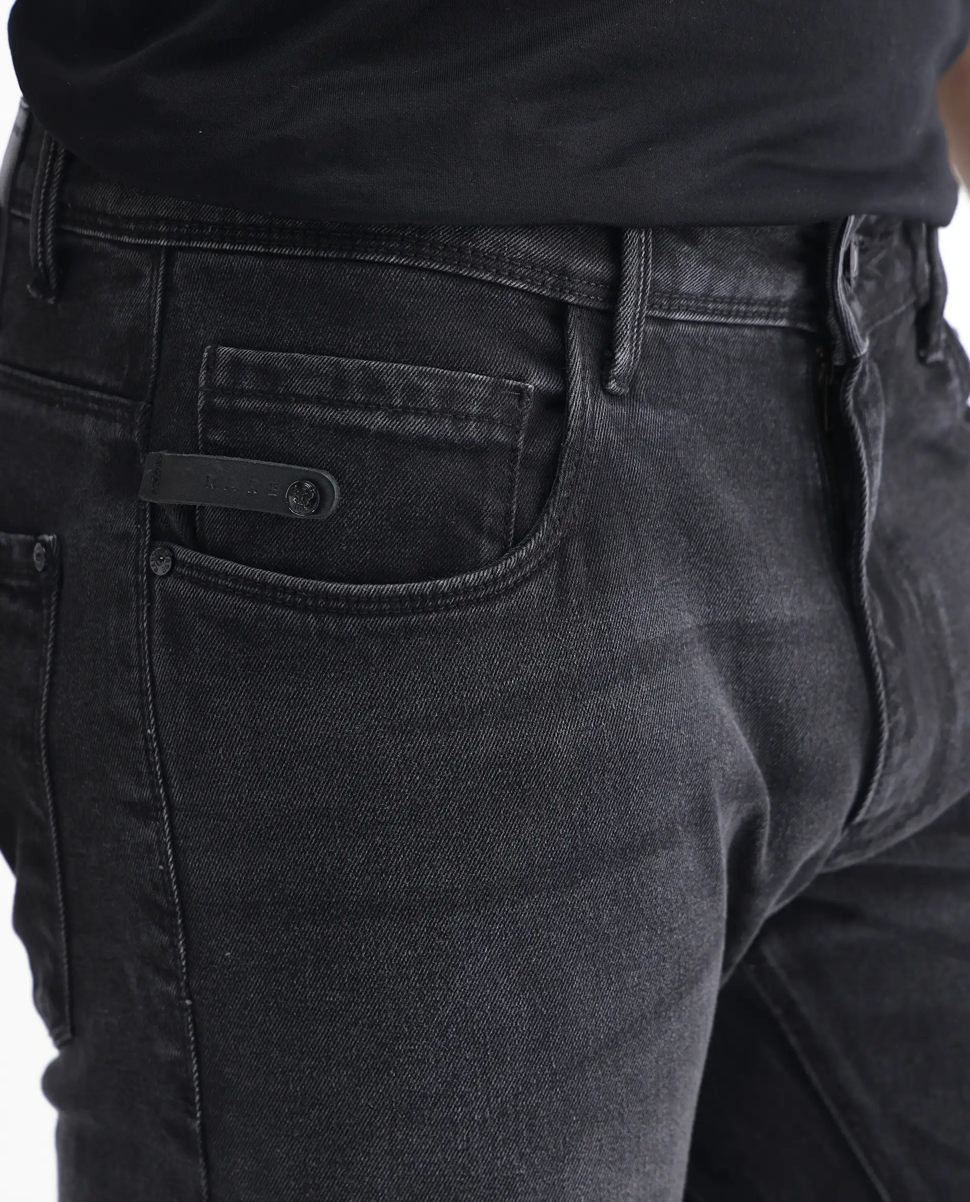 Rare Rabbit Men's Linea Black Cotton Plain Hawk Slim Fit Jeans - Image 7
