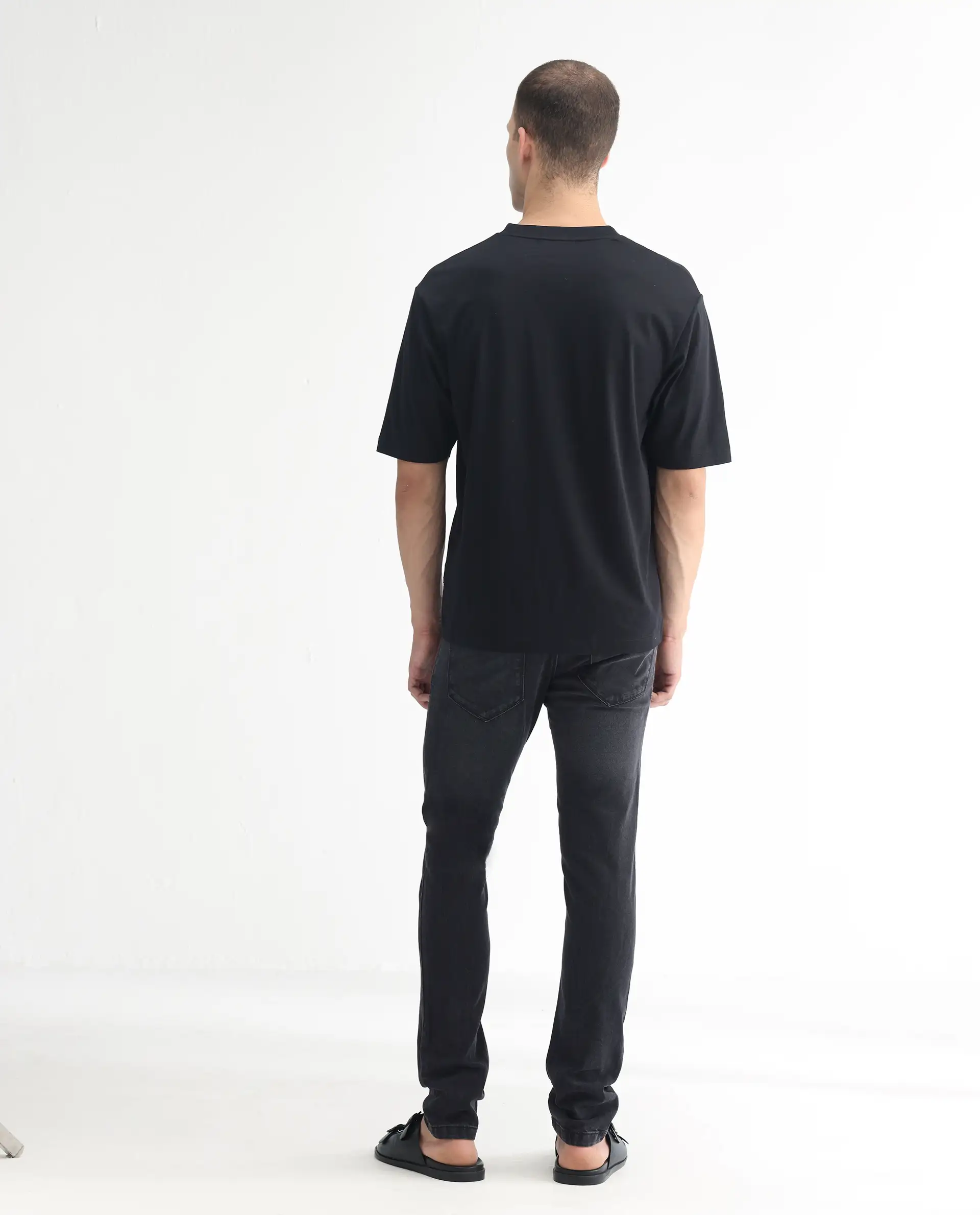 Rare Rabbit Men's Linea Black Cotton Plain Hawk Slim Fit Jeans - Image 9