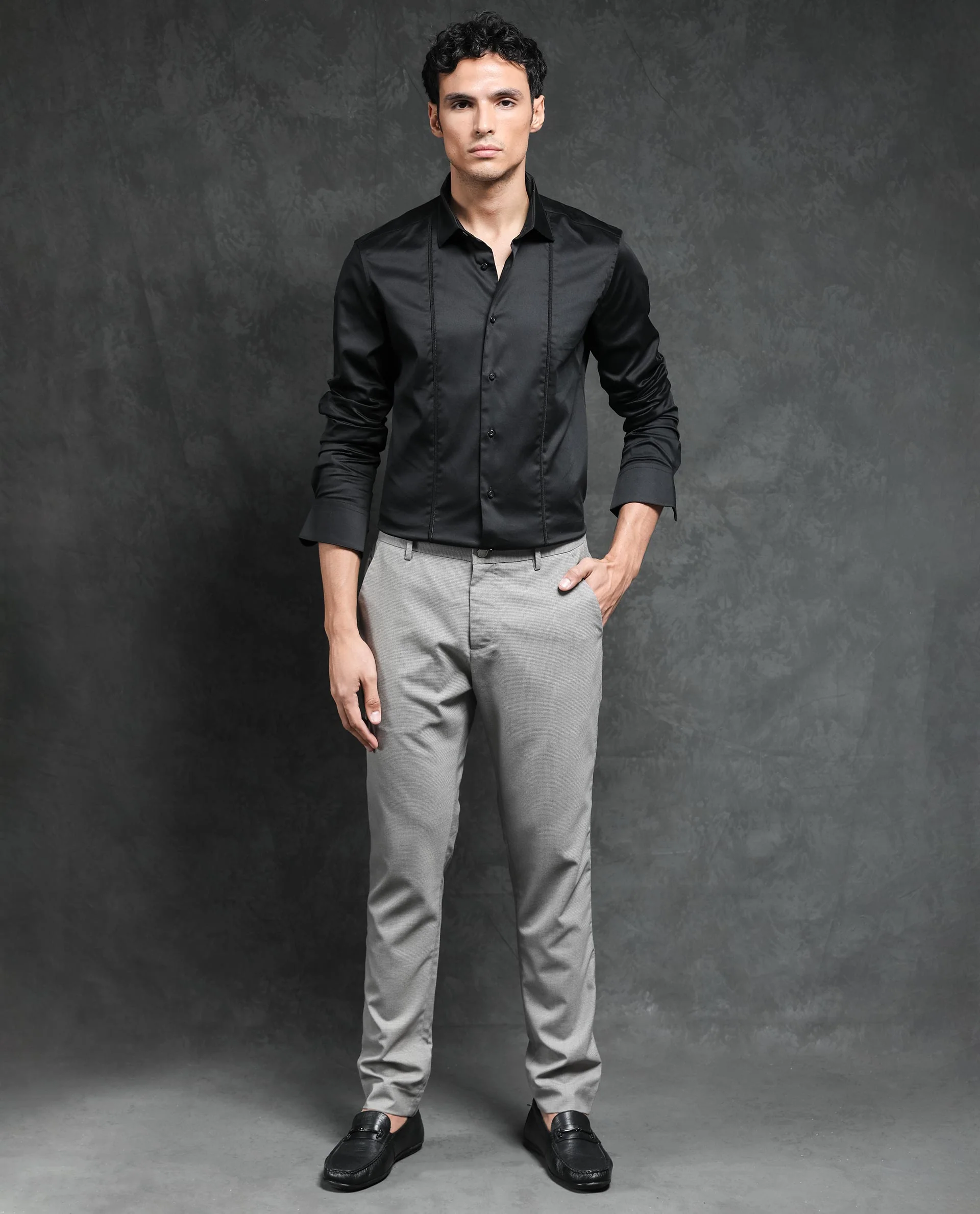 Rare Rabbit Men's Liner Black Cotton Plain Regular Fit Full Sleeve Collared Shirt - Image 10