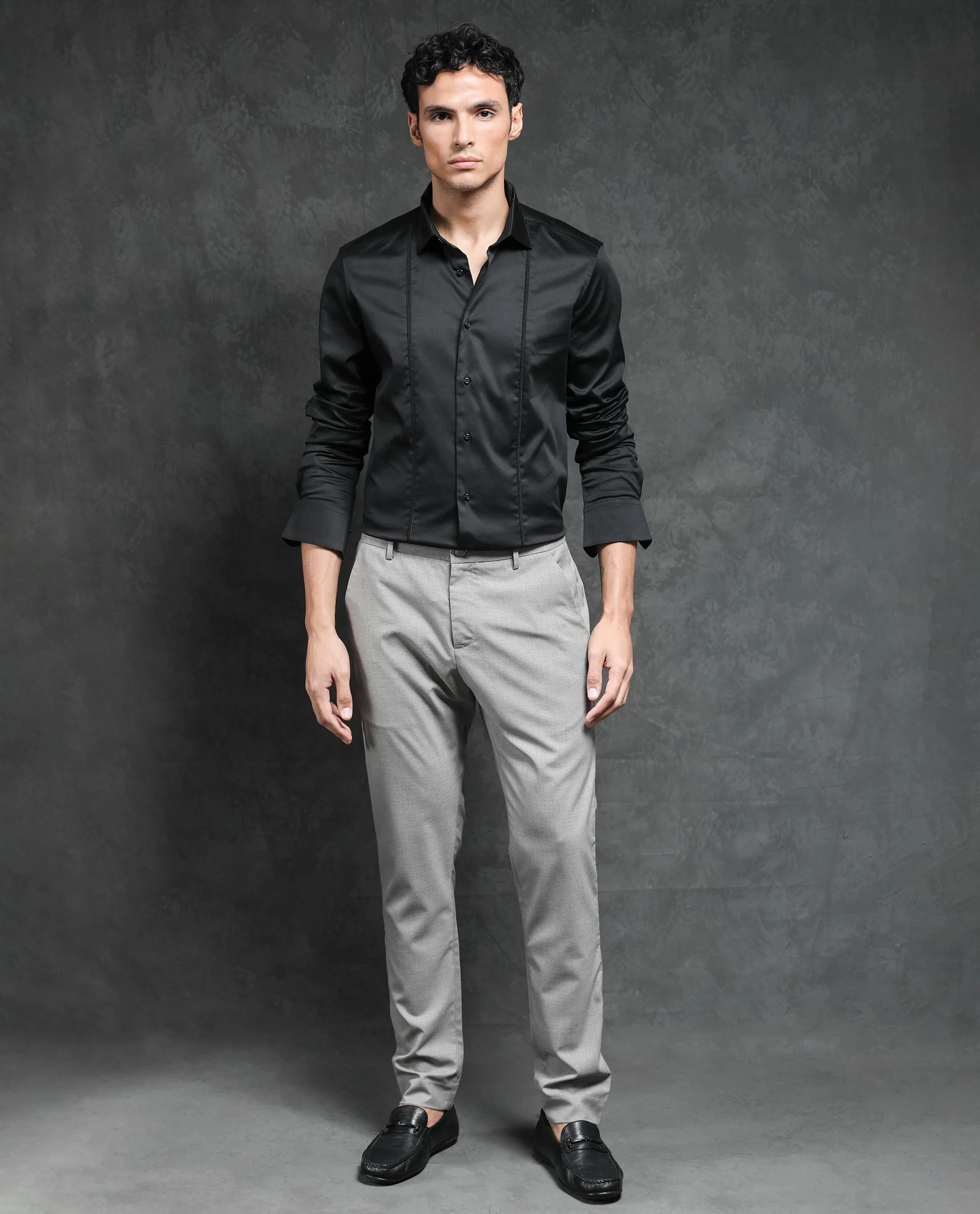 Rare Rabbit Men's Liner Black Cotton Plain Regular Fit Full Sleeve Collared Shirt - Image 2