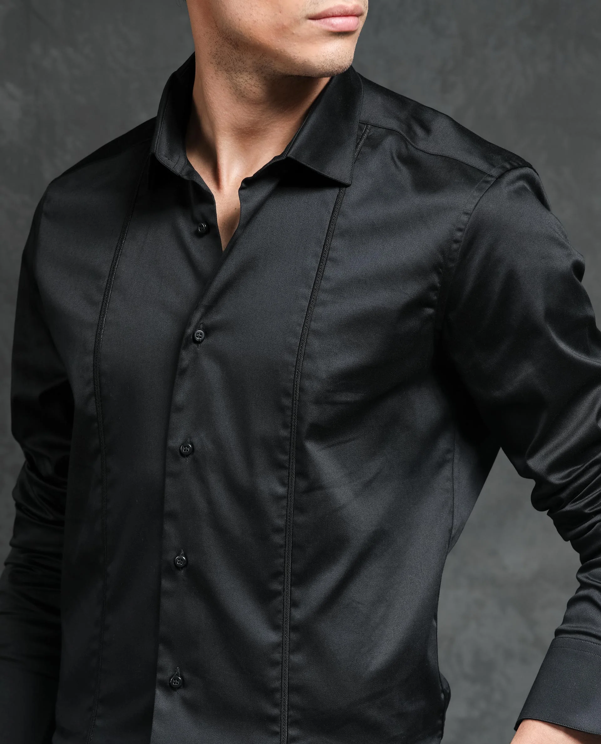Rare Rabbit Men's Liner Black Cotton Plain Regular Fit Full Sleeve Collared Shirt - Image 4
