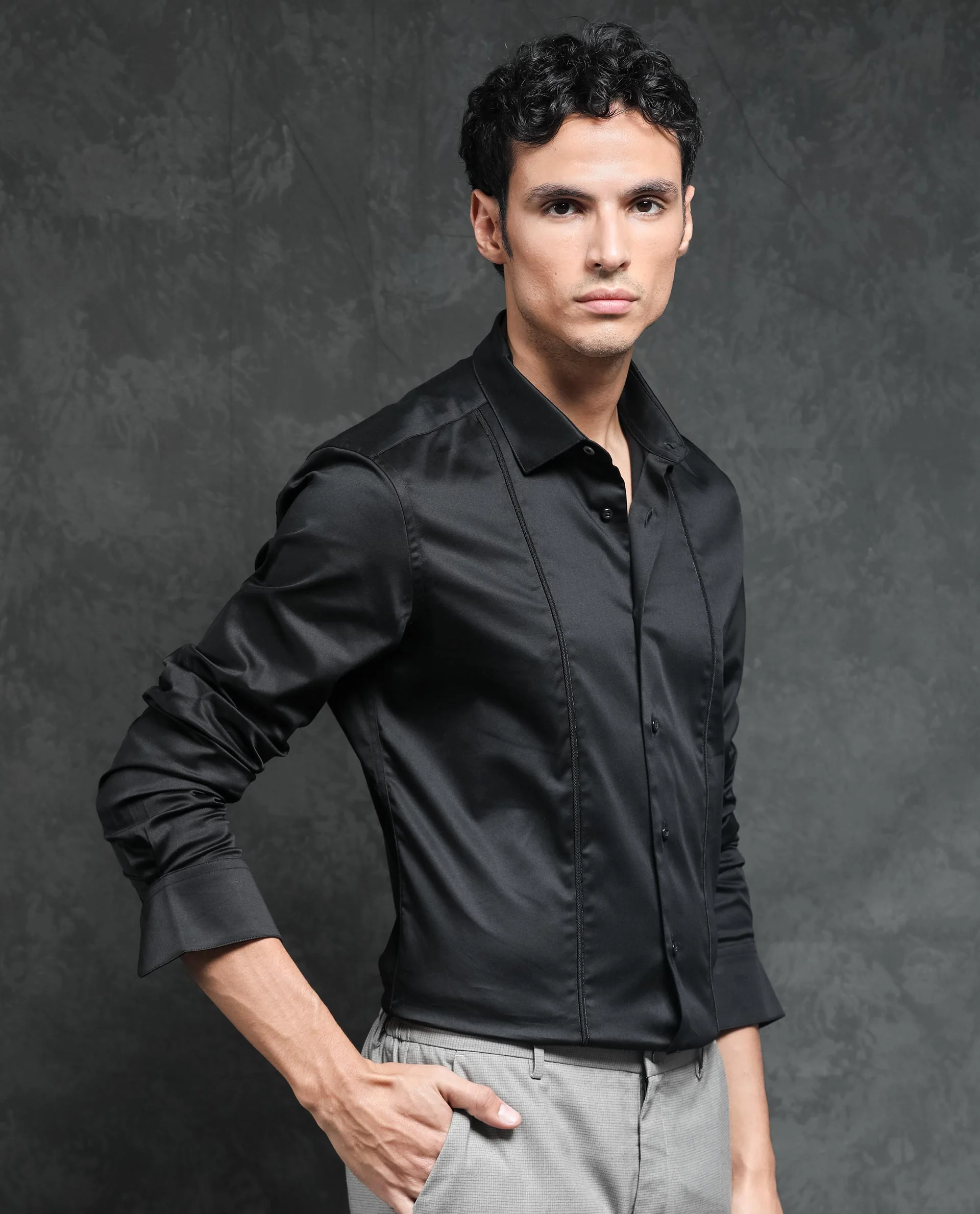 Rare Rabbit Men's Liner Black Cotton Plain Regular Fit Full Sleeve Collared Shirt - Image 6