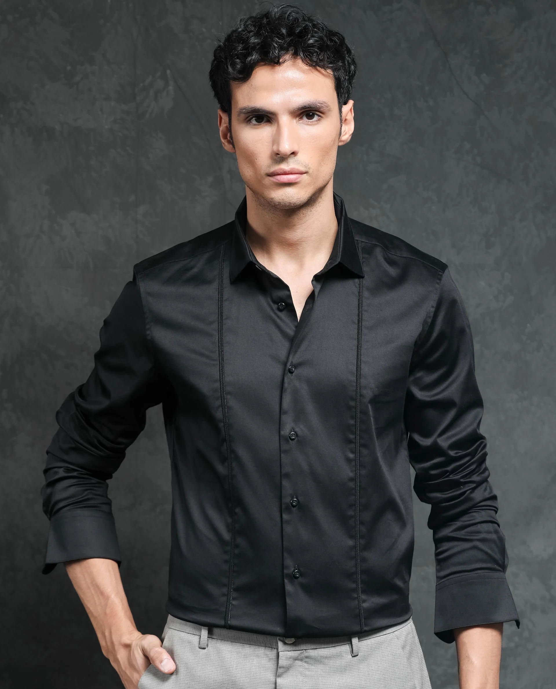 Rare Rabbit Men's Liner Black Cotton Plain Regular Fit Full Sleeve Collared Shirt - Image 9