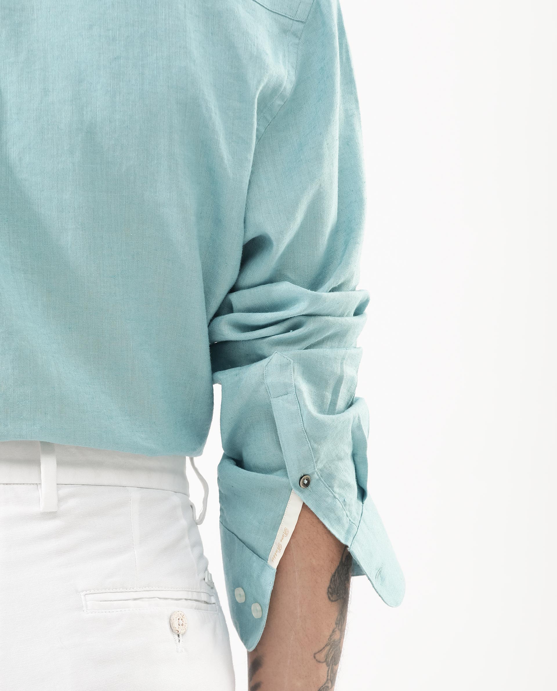 Rare Rabbit Men's Linex-1 Flouroscent Blue Linen Plain Regular Fit Full Sleeve Collared Shirt - Image 5