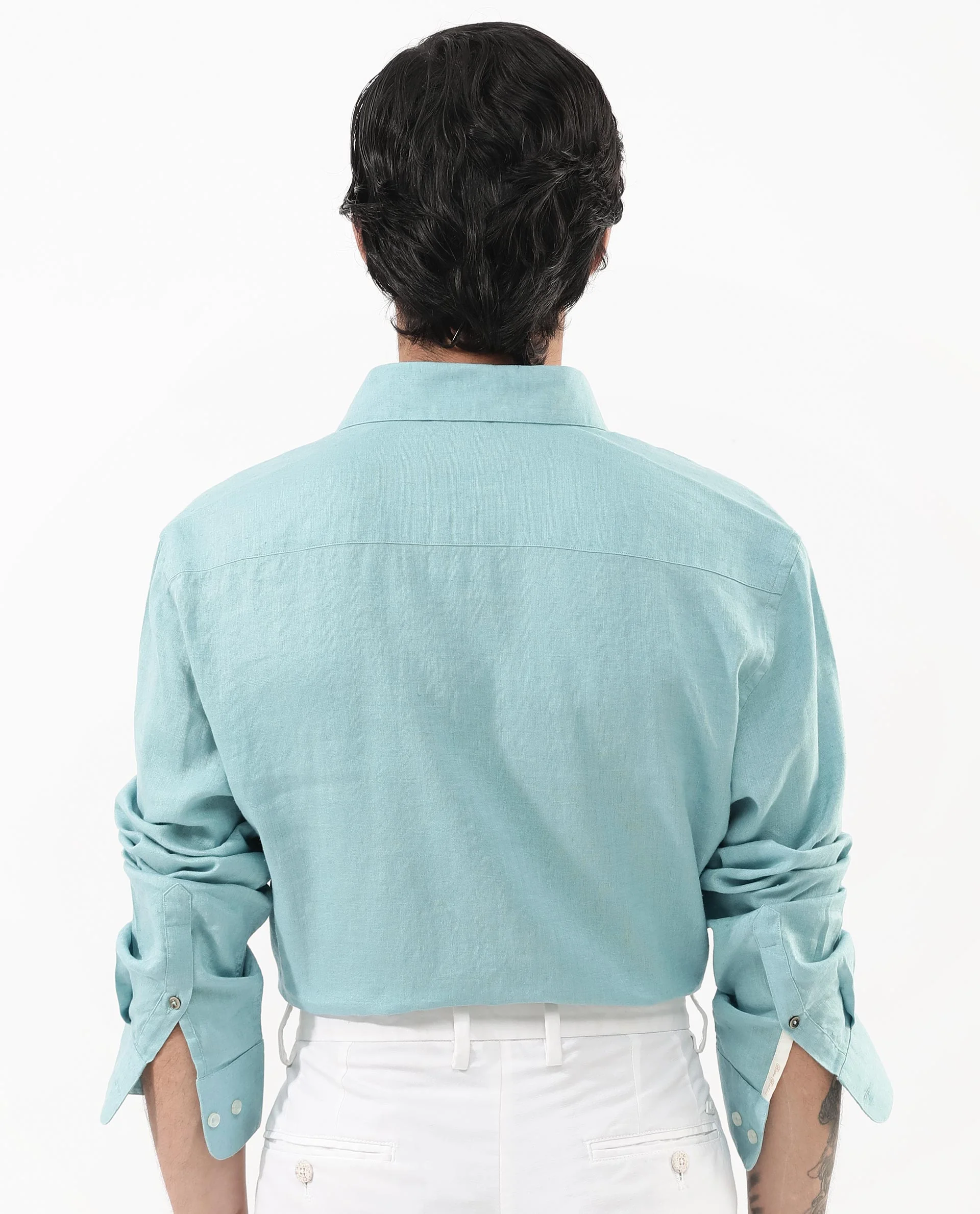 Rare Rabbit Men's Linex-1 Flouroscent Blue Linen Plain Regular Fit Full Sleeve Collared Shirt - Image 8