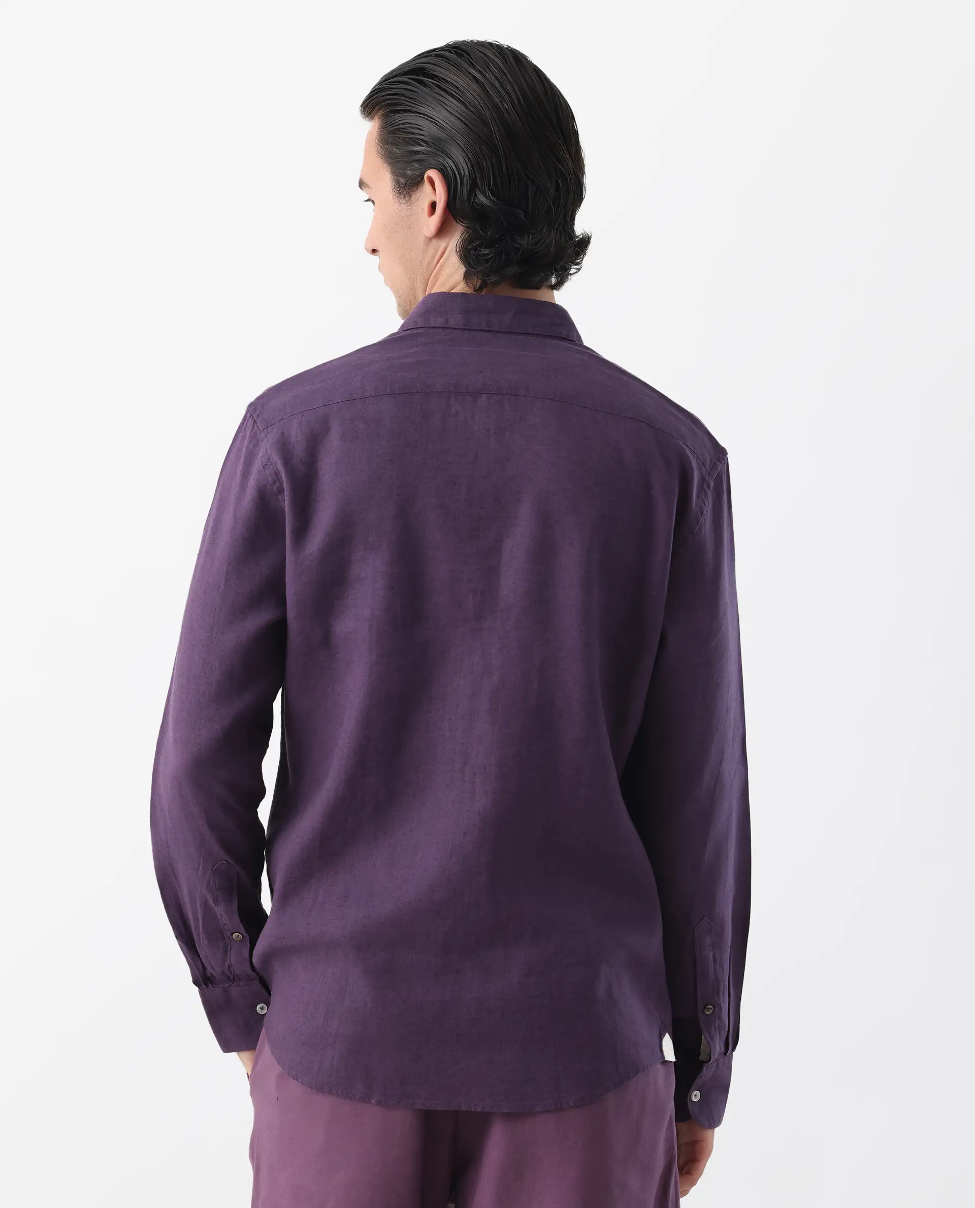 Rare Rabbit Men's Linex-1 Purple 100% Linen Plain Regular Fit Full Sleeve Collared Shirt - Image 4