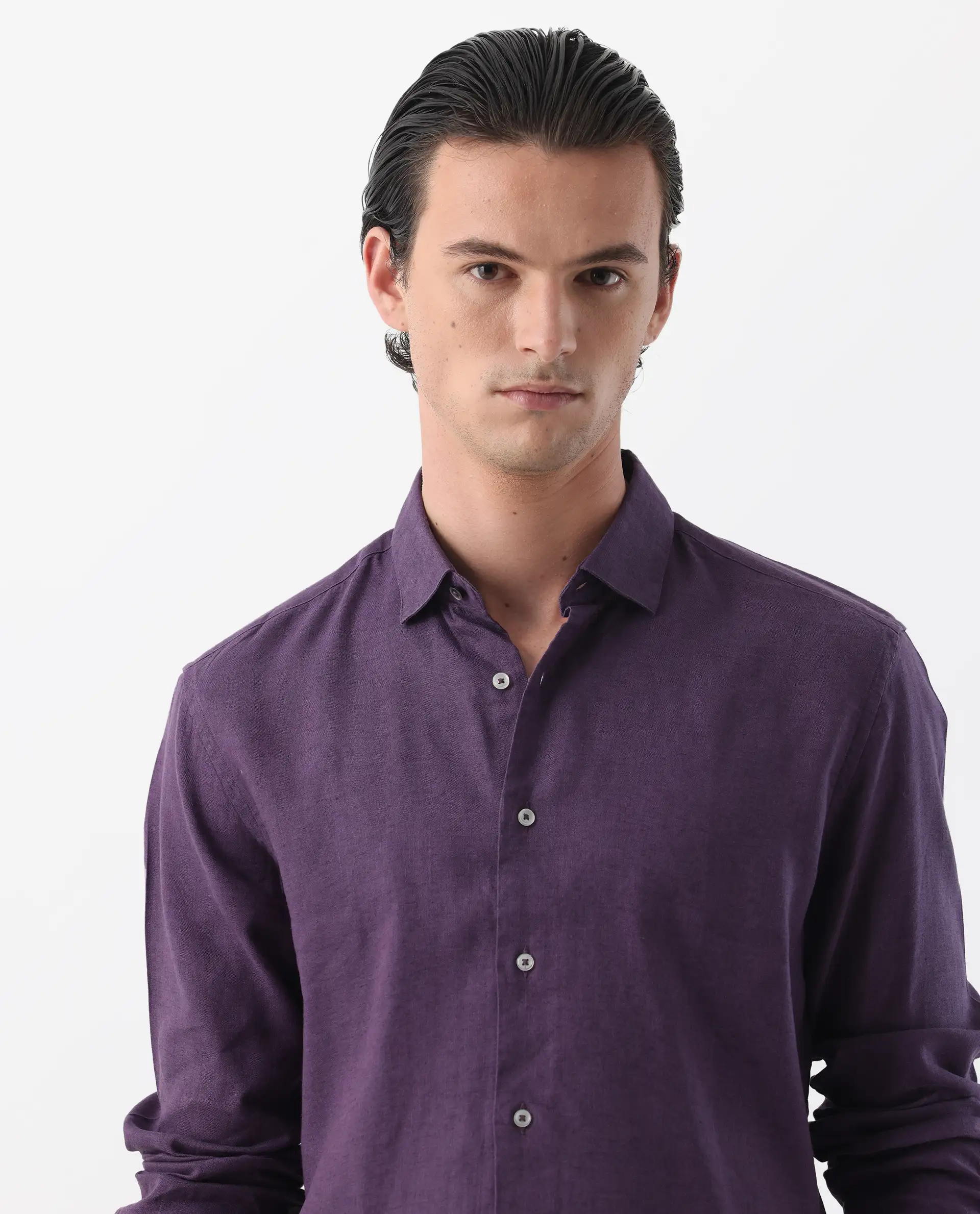 Rare Rabbit Men's Linex-1 Purple 100% Linen Plain Regular Fit Full Sleeve Collared Shirt - Image 8