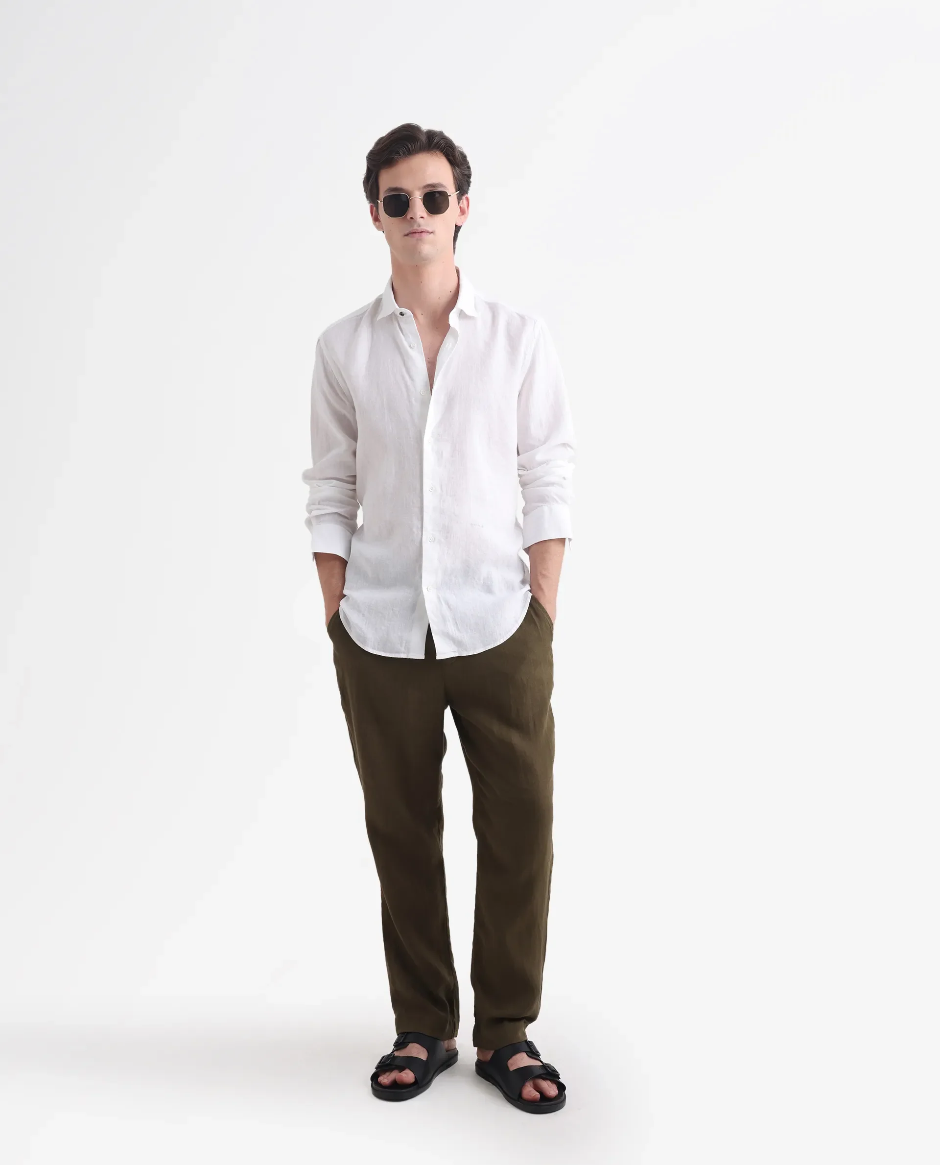 Rare Rabbit Men's Linex-1 White Linen Plain Regular Fit Full Sleeve Collared Shirt - Image 2