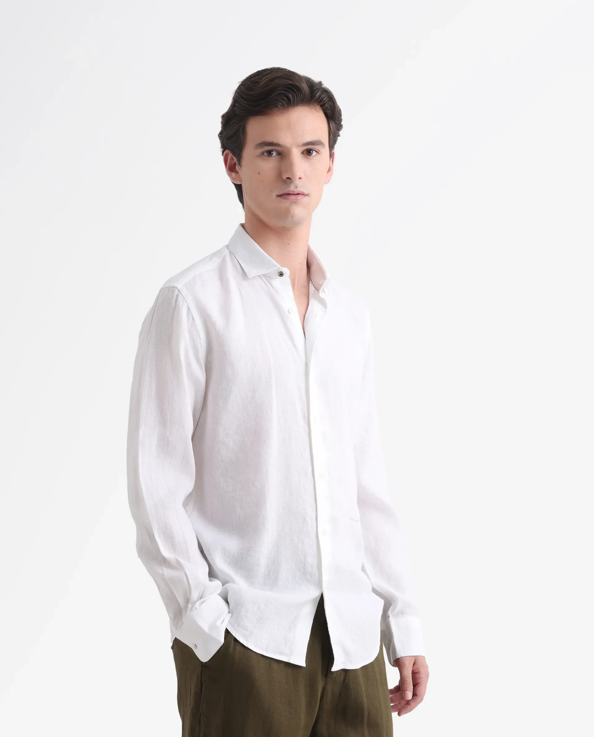Rare Rabbit Men's Linex-1 White Linen Plain Regular Fit Full Sleeve Collared Shirt - Image 3