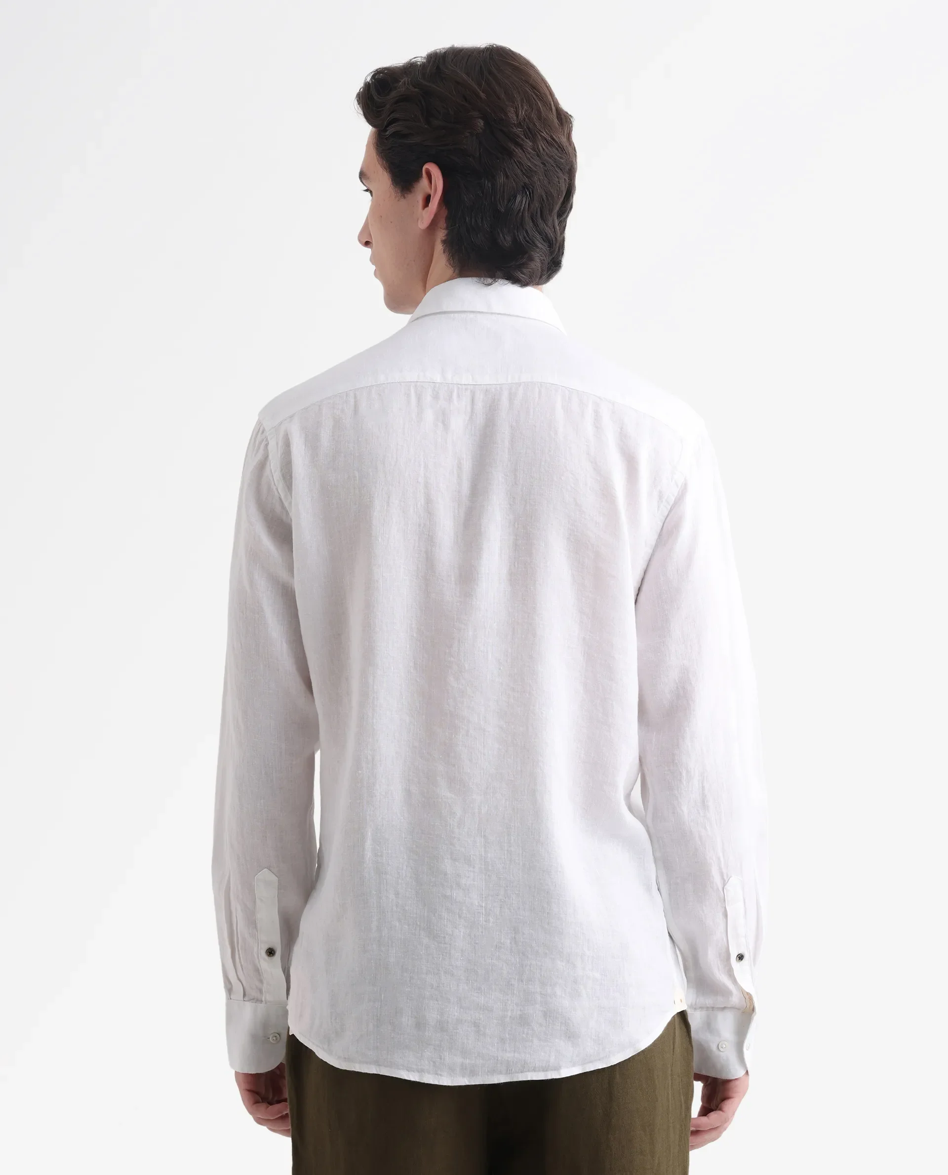 Rare Rabbit Men's Linex-1 White Linen Plain Regular Fit Full Sleeve Collared Shirt - Image 4