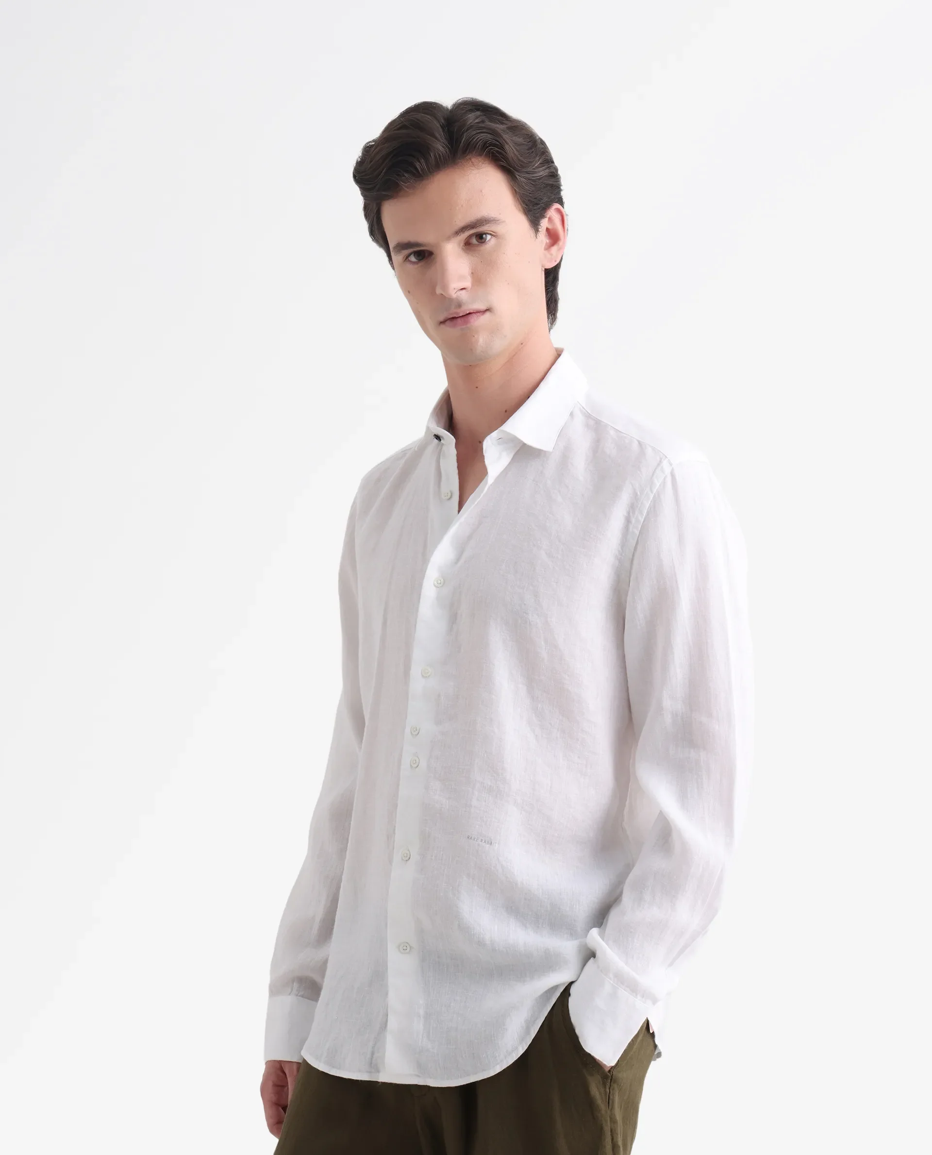 Rare Rabbit Men's Linex-1 White Linen Plain Regular Fit Full Sleeve Collared Shirt - Image 5