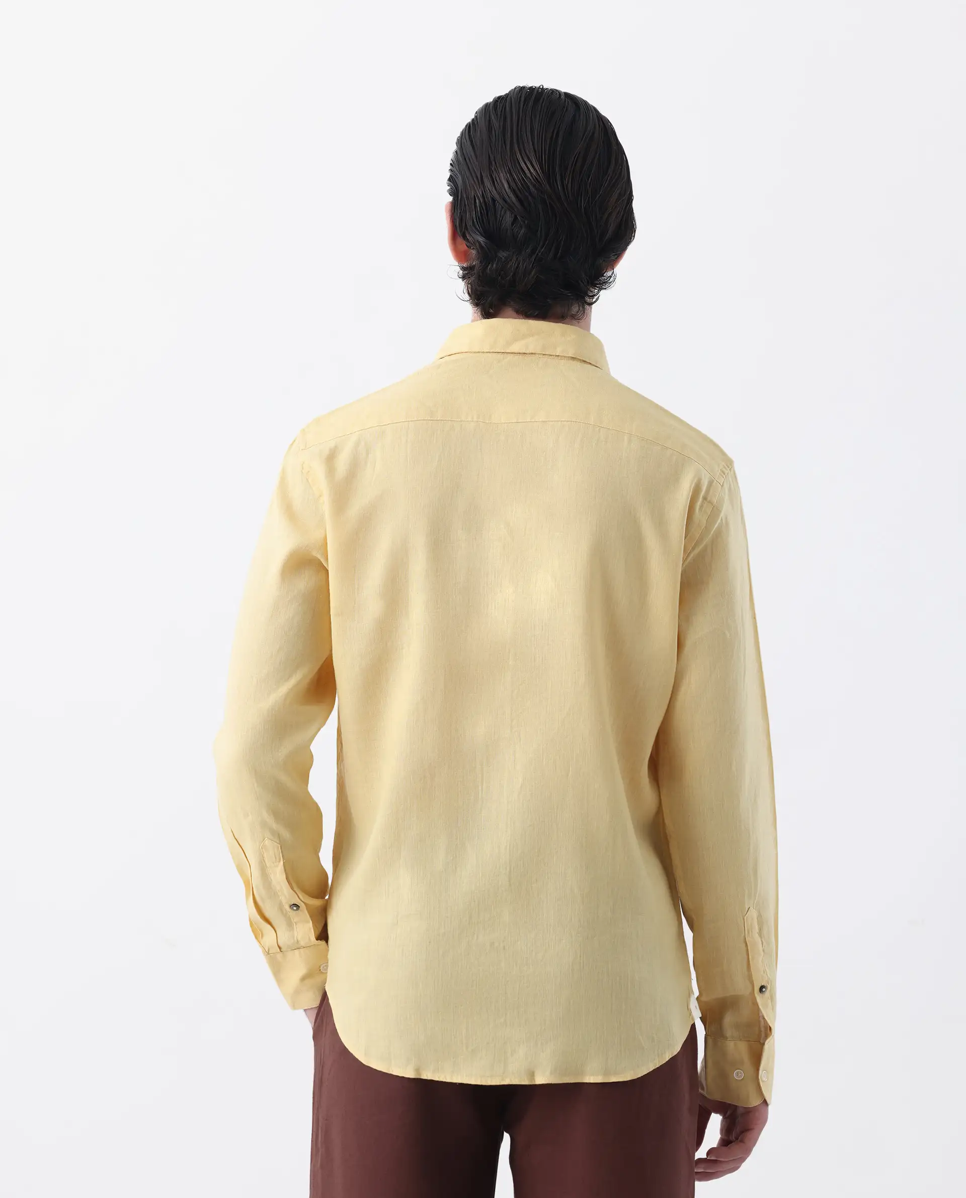 Rare Rabbit Men's Linex-1 Yellow 100% Linen Plain Regular Fit Full Sleeve Collared Shirt - Image 4