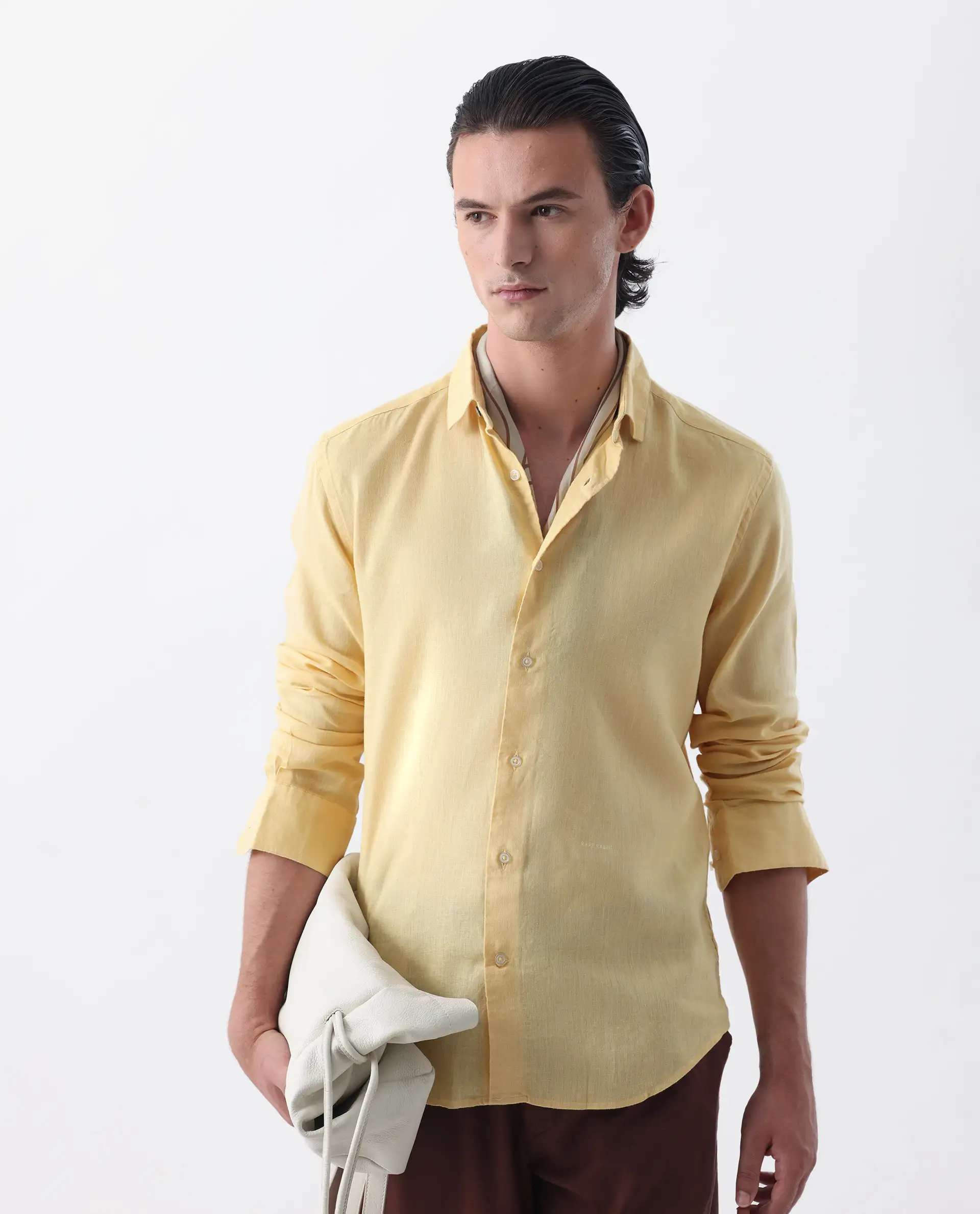 Rare Rabbit Men's Linex-1 Yellow 100% Linen Plain Regular Fit Full Sleeve Collared Shirt - Image 7