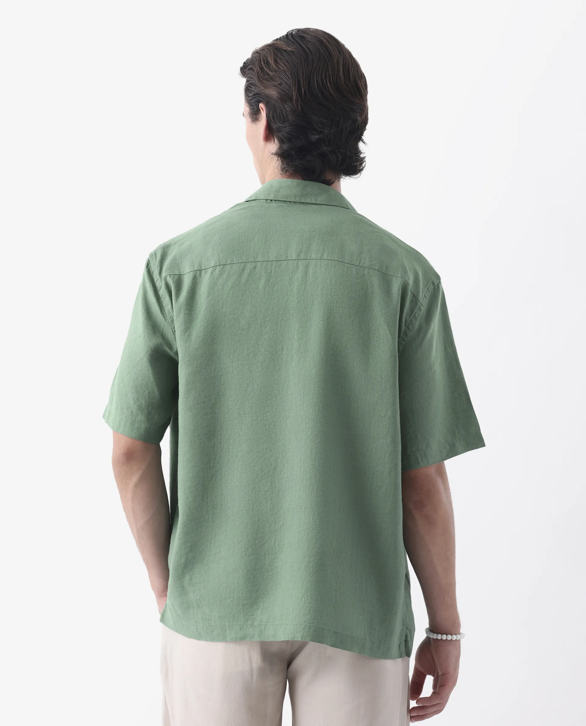 Rare Rabbit Men's Linex-1 Ss Light Green 100% Linen Plain Regular Fit Half Sleeve Collared Shirt - Image 8