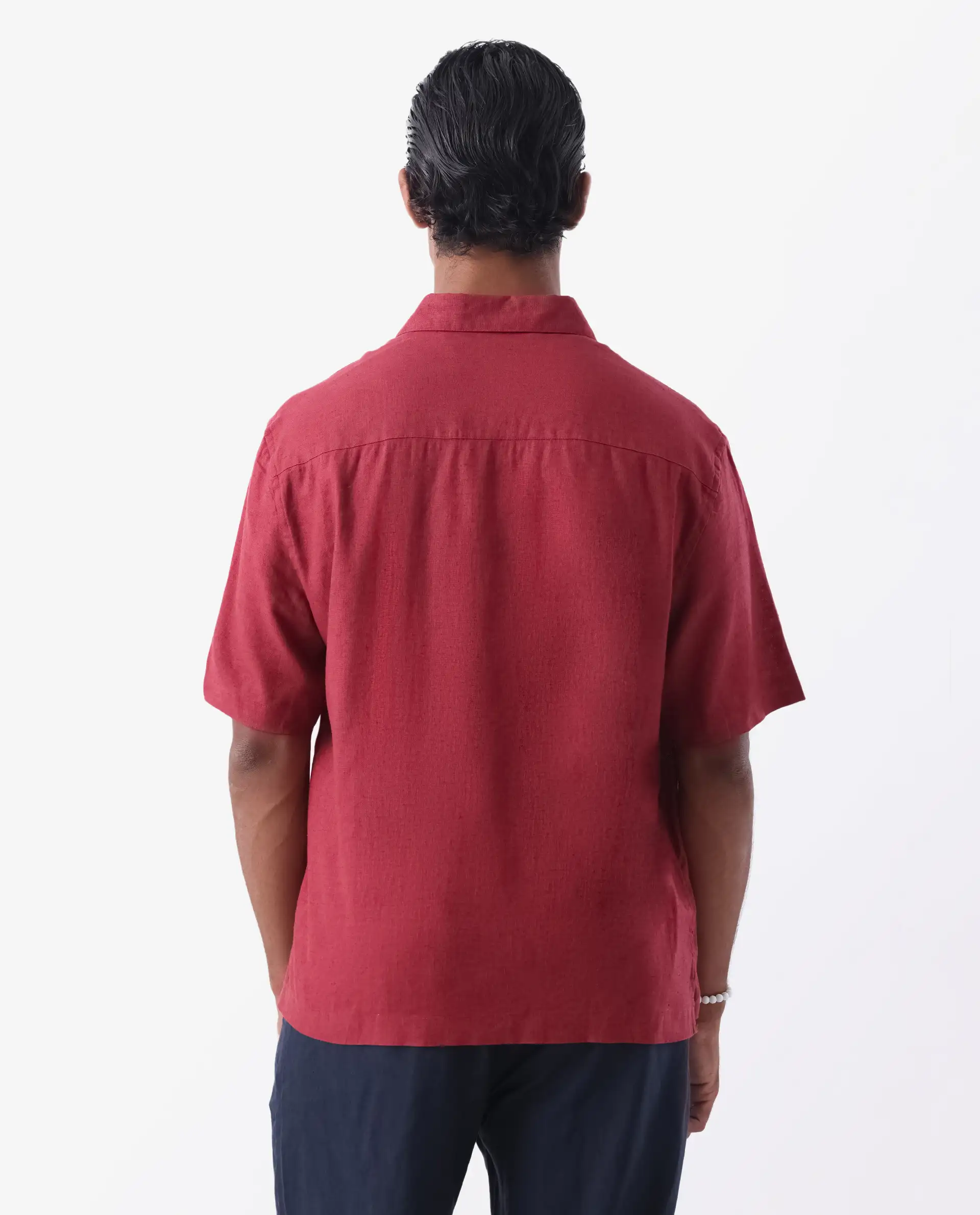 Rare Rabbit Men's Linex-1 Ss Red 100% Linen Plain Regular Fit Half Sleeve Collared Shirt - Image 4