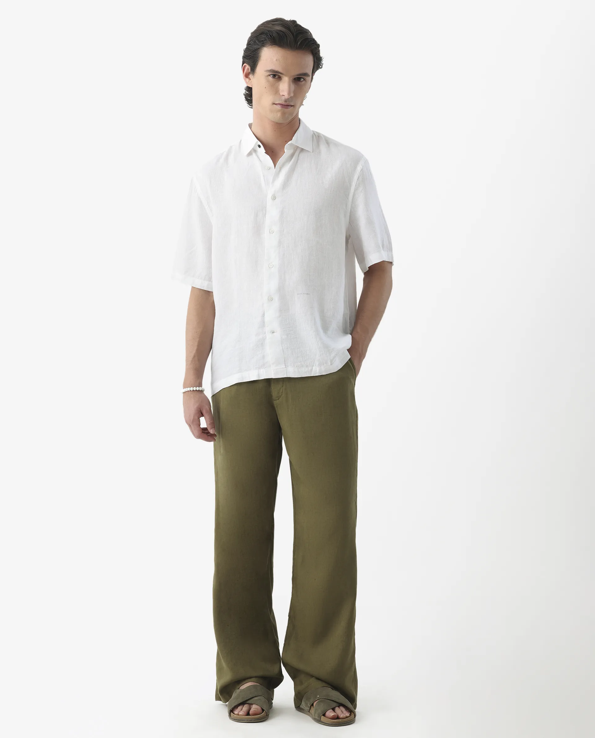 Rare Rabbit Men's Linex-1 Ss White 100% Linen Plain Regular Fit Half Sleeve Collared Shirt - Image 7