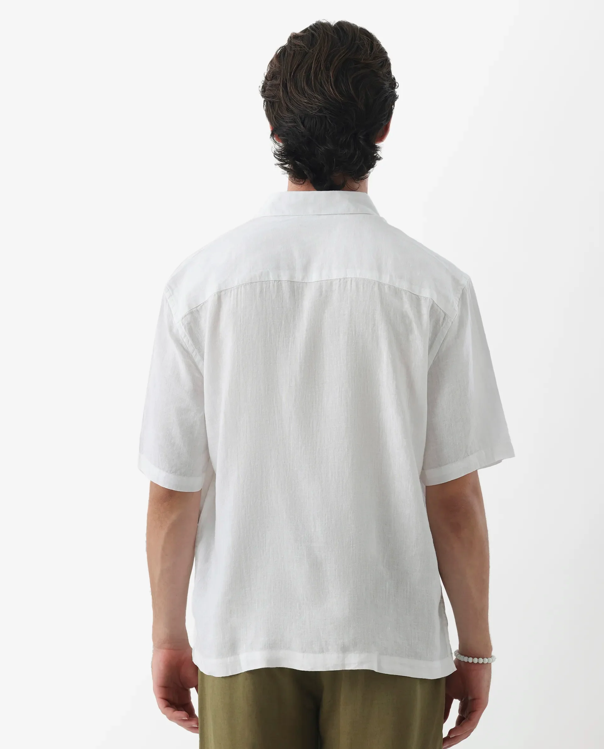 Rare Rabbit Men's Linex-1 Ss White 100% Linen Plain Regular Fit Half Sleeve Collared Shirt - Image 8