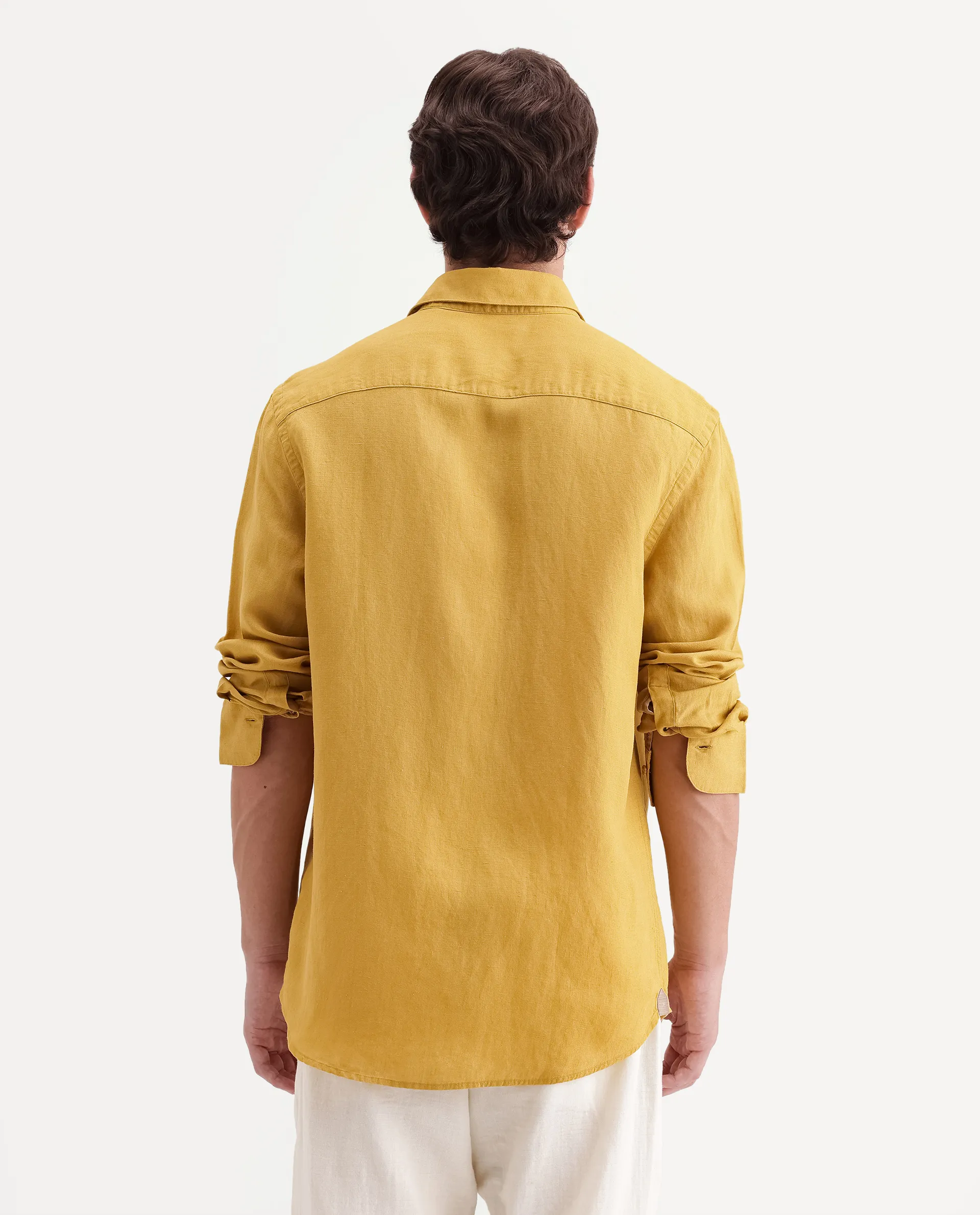 Rare Rabbit Men's Linex-Ls-Aw26 Dusky Mustard Linen Blend Spread Collar Regular Fit Plain Shirt - Image 8