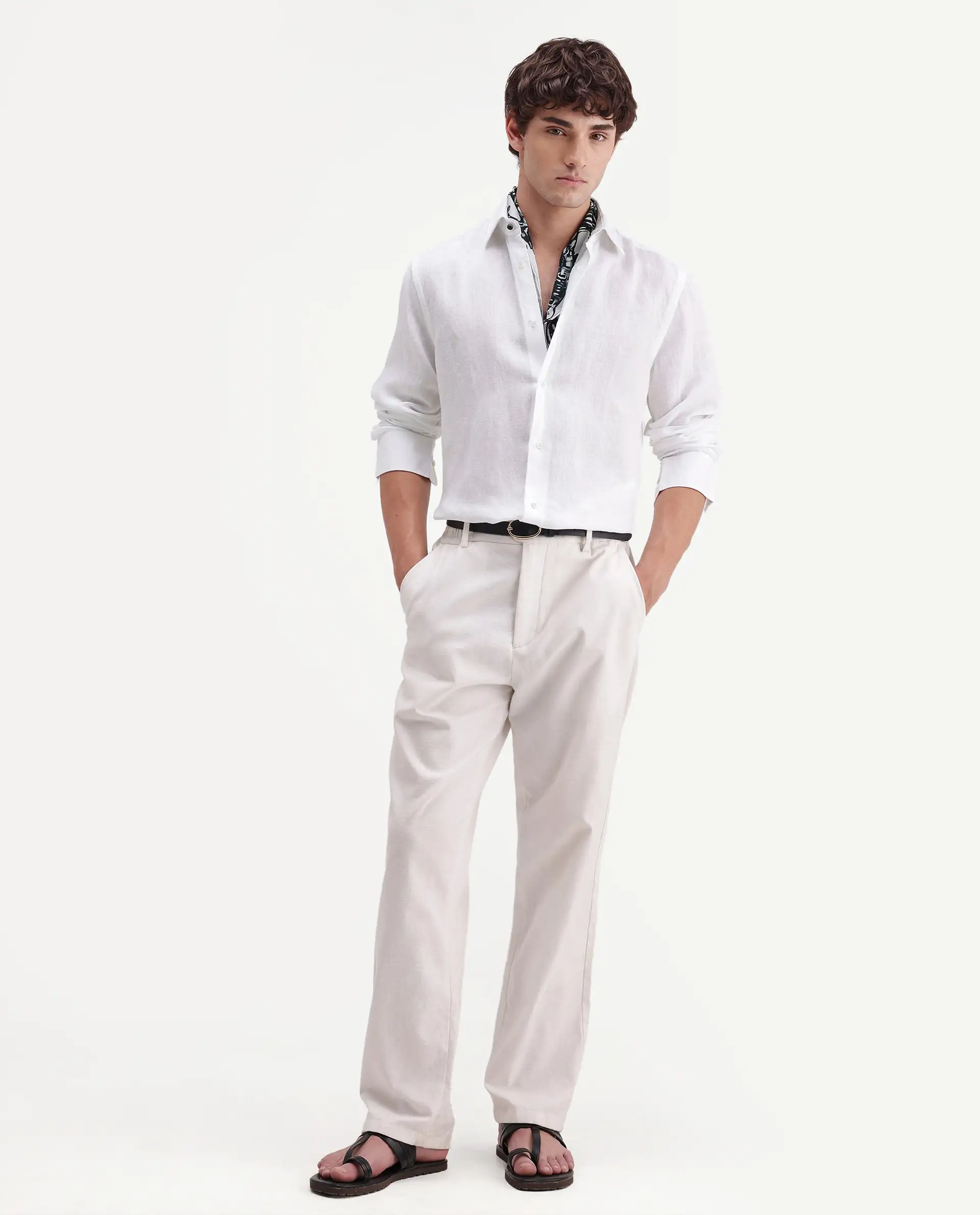Rare Rabbit Men's Linex-Ls-Aw26 White Linen Blend Spread Collar Regular Fit Plain Shirt - Image 7