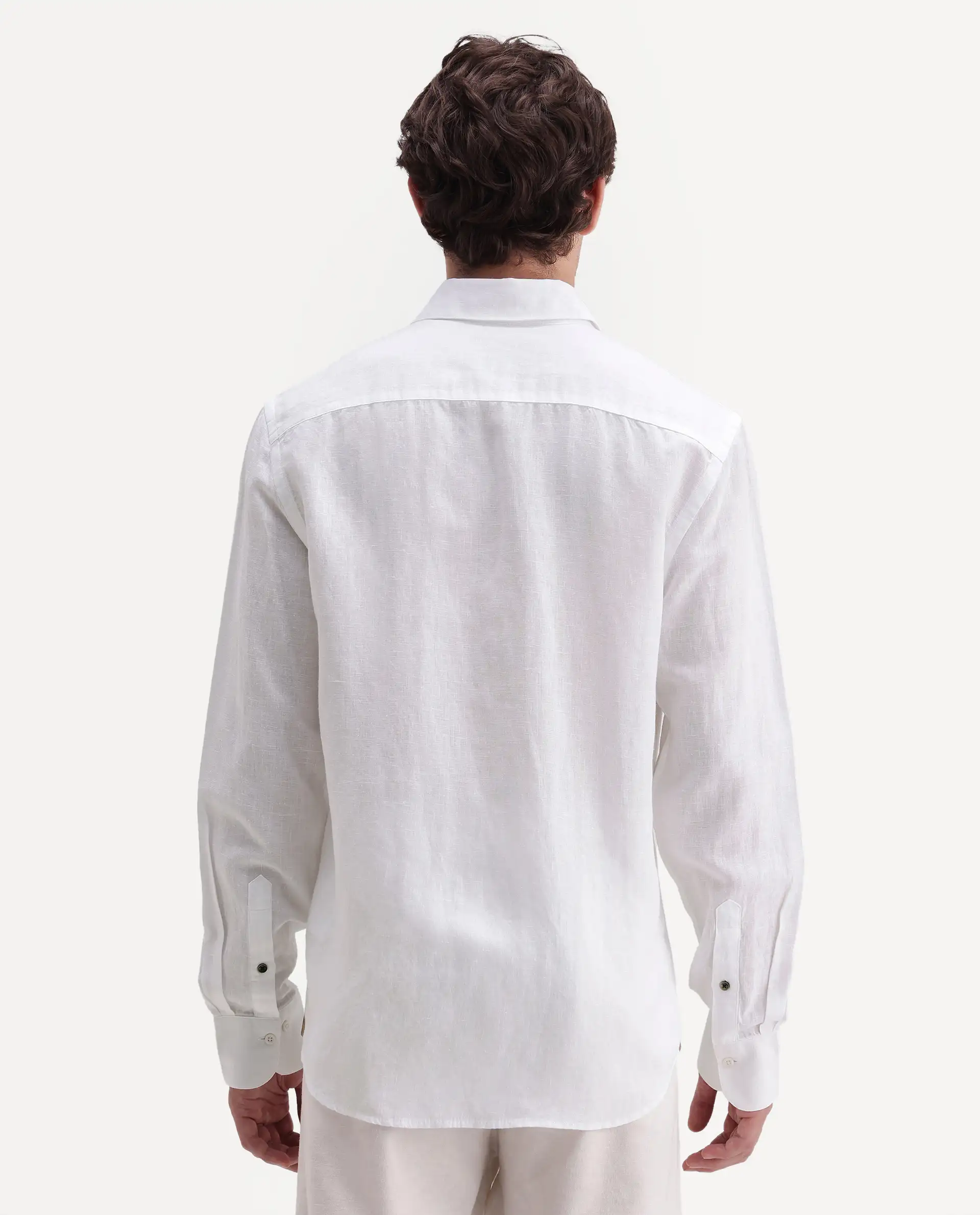 Rare Rabbit Men's Linex-Ls-Aw26 White Linen Blend Spread Collar Regular Fit Plain Shirt - Image 8