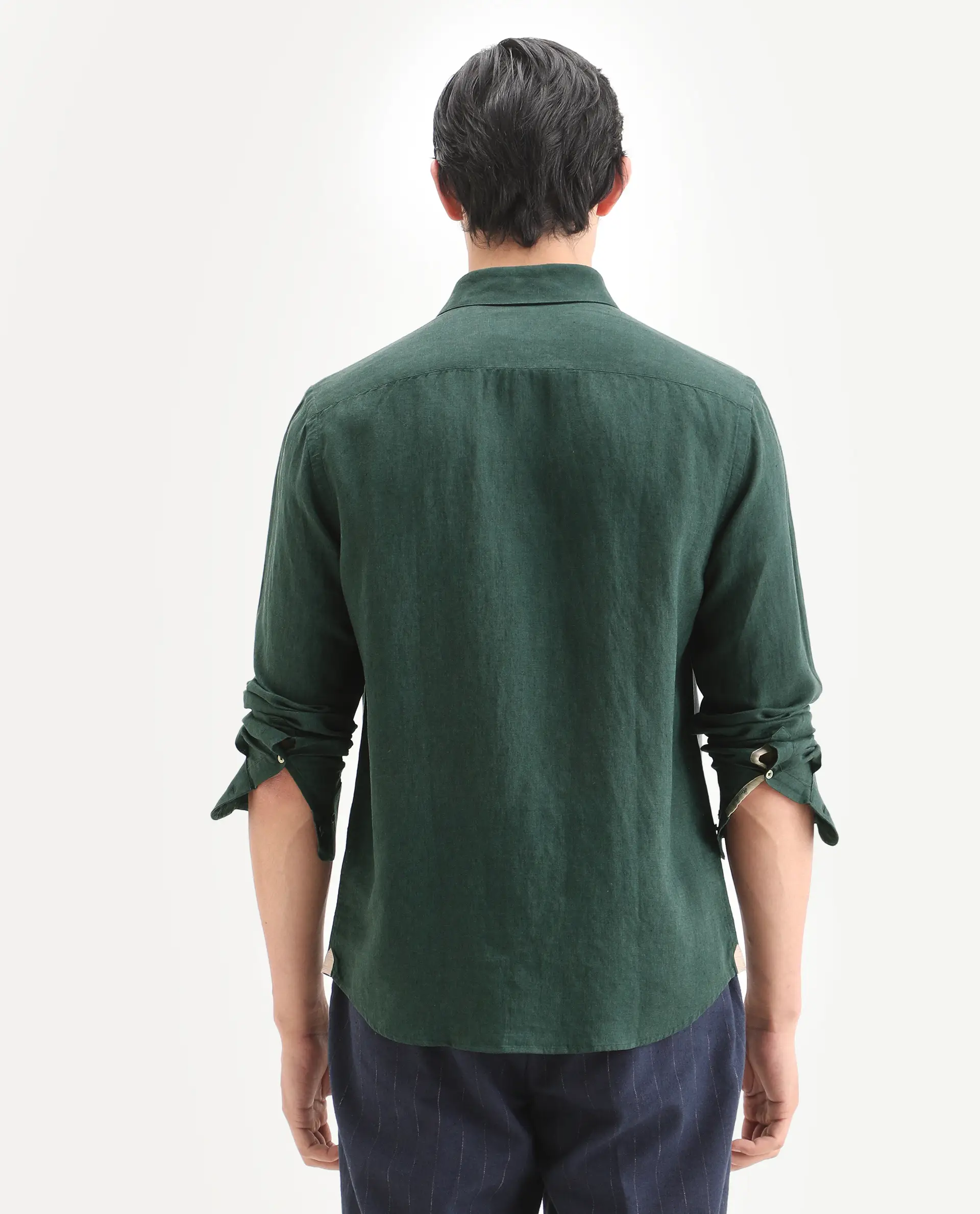 Rare Rabbit Men's Linex Ls Dark Green Linen Blend Fabric Full Sleeve Spread Collar Regular Fit Plain Shirt - Image 6