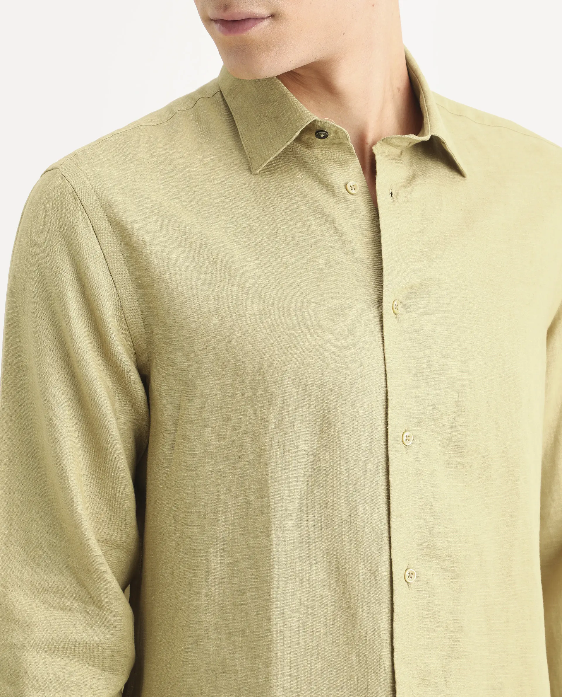 Rare Rabbit Men's Linex Ls Dusky Yellow Linen Blend Fabric Full Sleeve Spread Collar Regular Fit Plain Shirt - Image 3