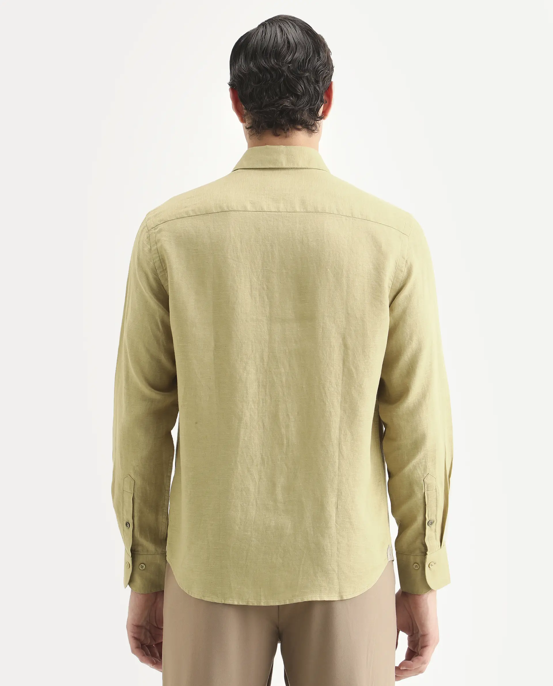Rare Rabbit Men's Linex Ls Dusky Yellow Linen Blend Fabric Full Sleeve Spread Collar Regular Fit Plain Shirt - Image 7
