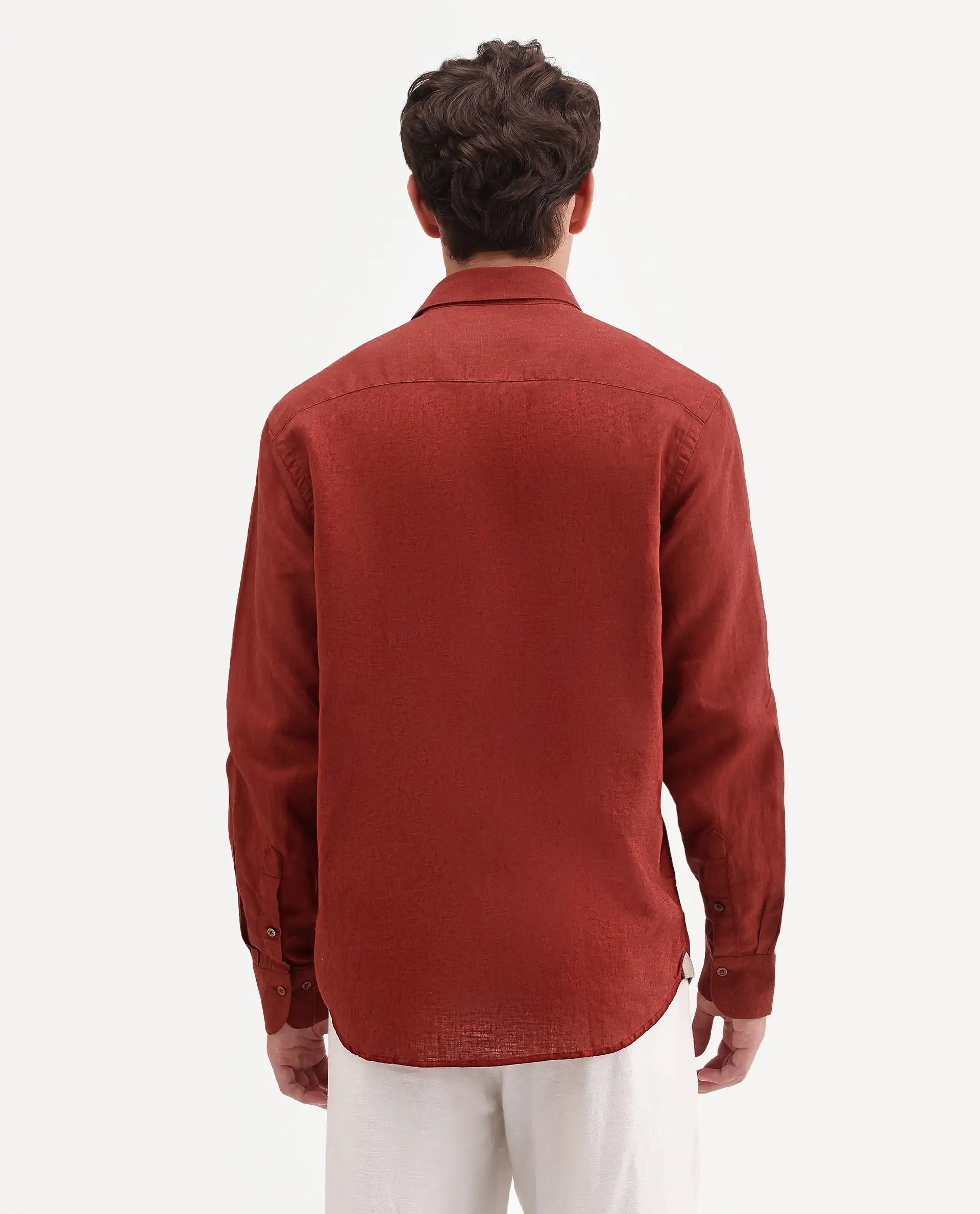 Rare Rabbit Men's Linex Ls Red Linen Blend Fabric Full Sleeve Spread Collar Regular Fit Plain Shirt - Image 7