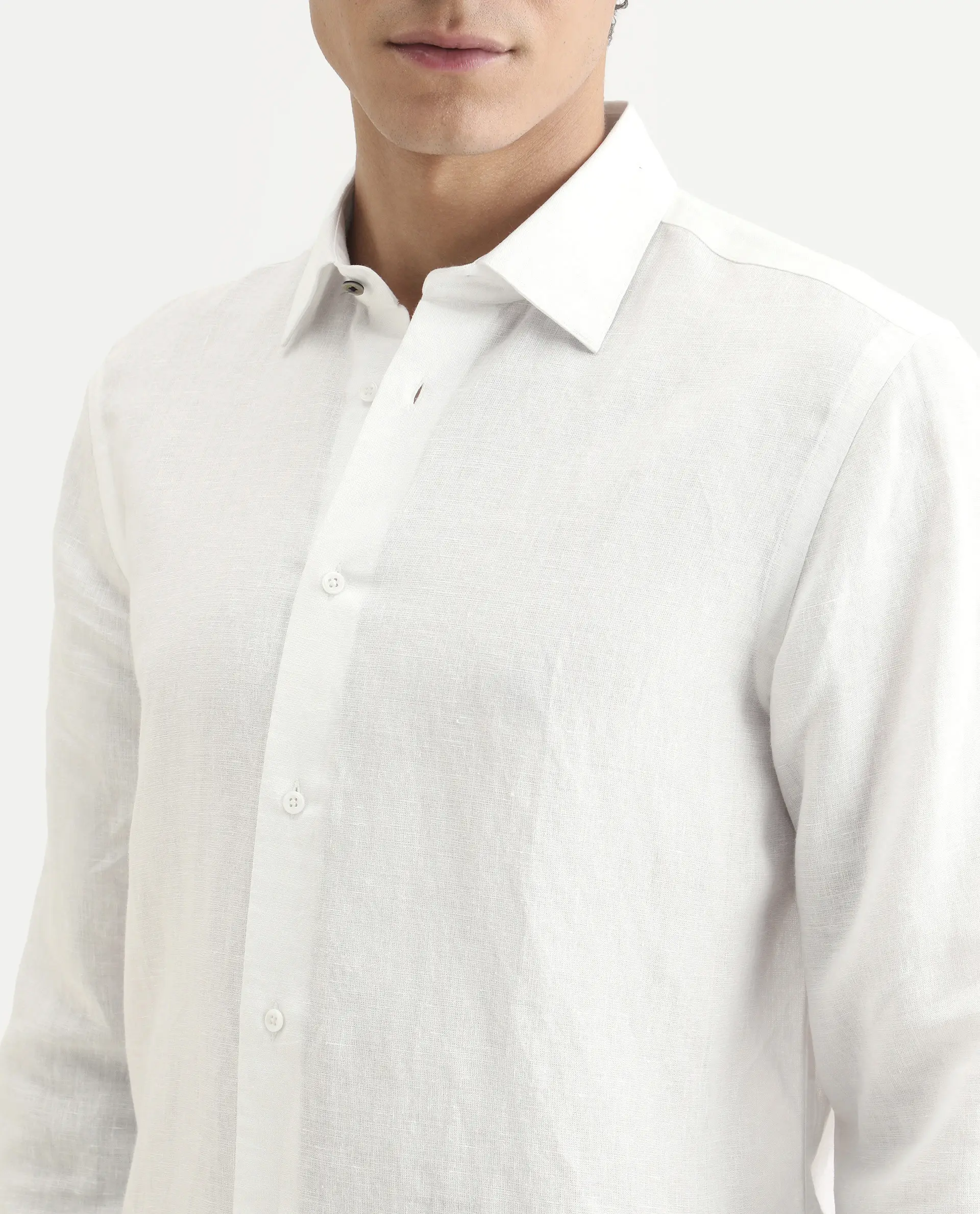 Rare Rabbit Men's Linex Ls White Linen Blend Fabric Full Sleeve Spread Collar Regular Fit Plain Shirt - Image 3