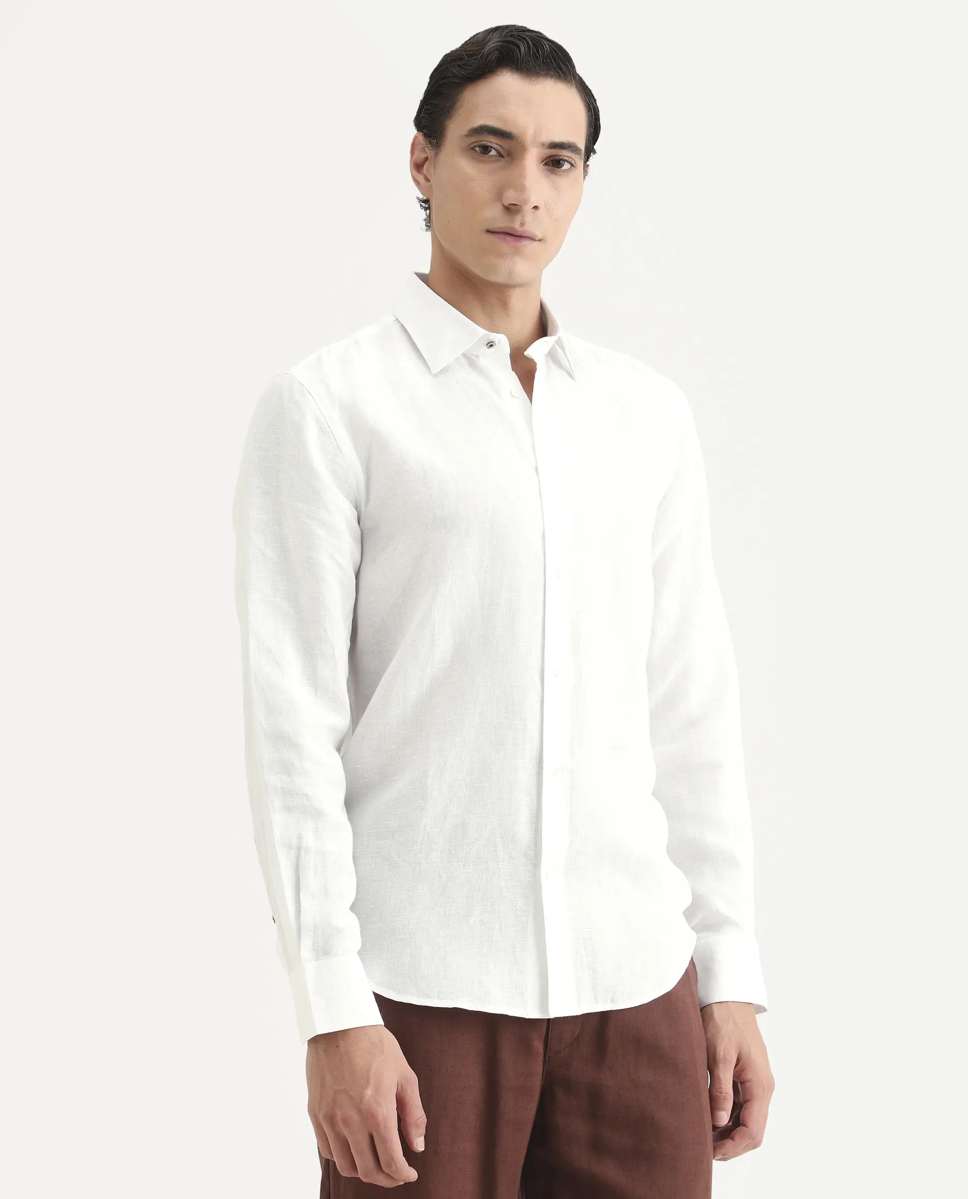 Rare Rabbit Men's Linex Ls White Linen Blend Fabric Full Sleeve Spread Collar Regular Fit Plain Shirt - Image 5